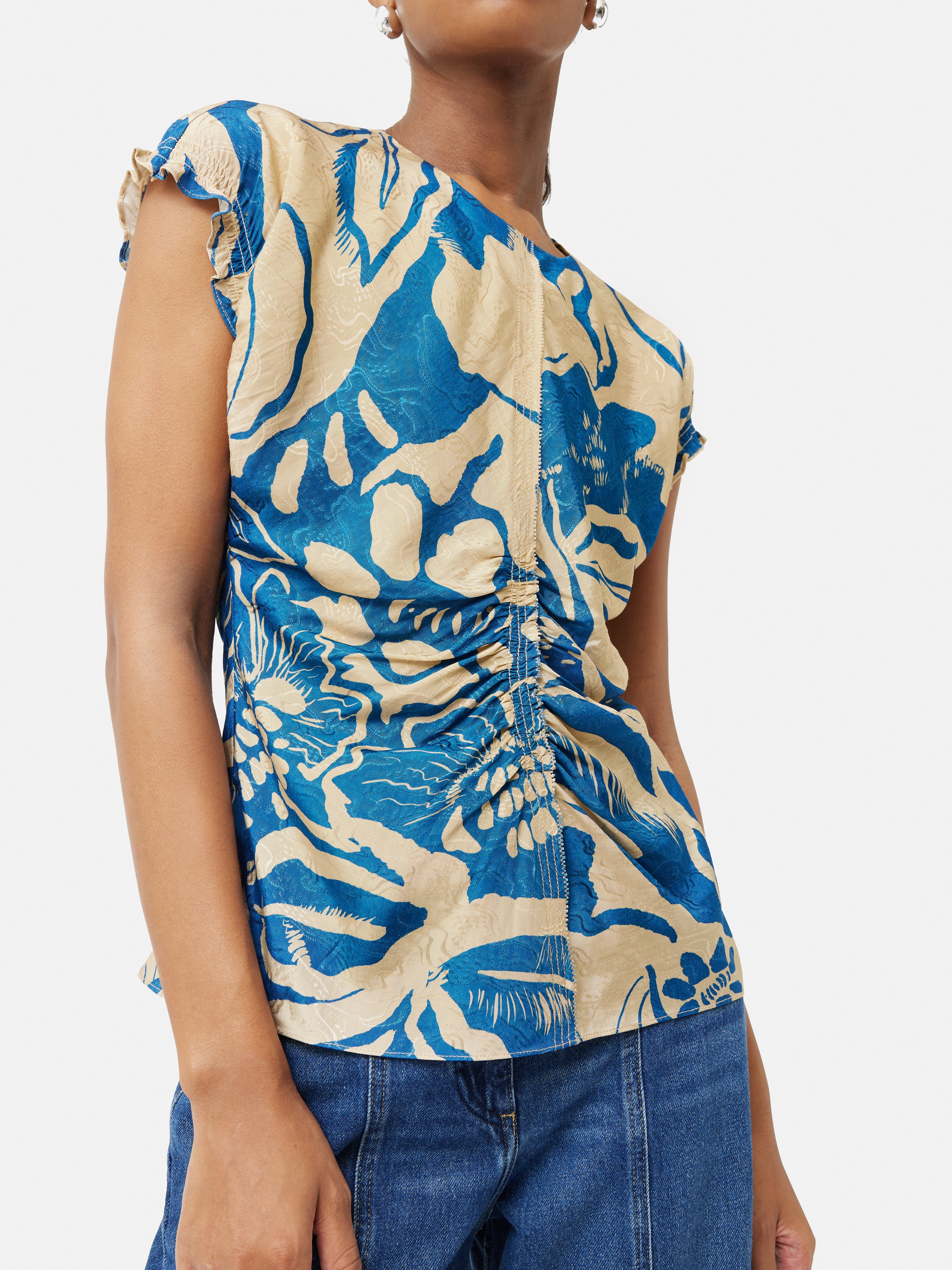 Strokes Floral Jacquard Top | Dark Blue - Image 4