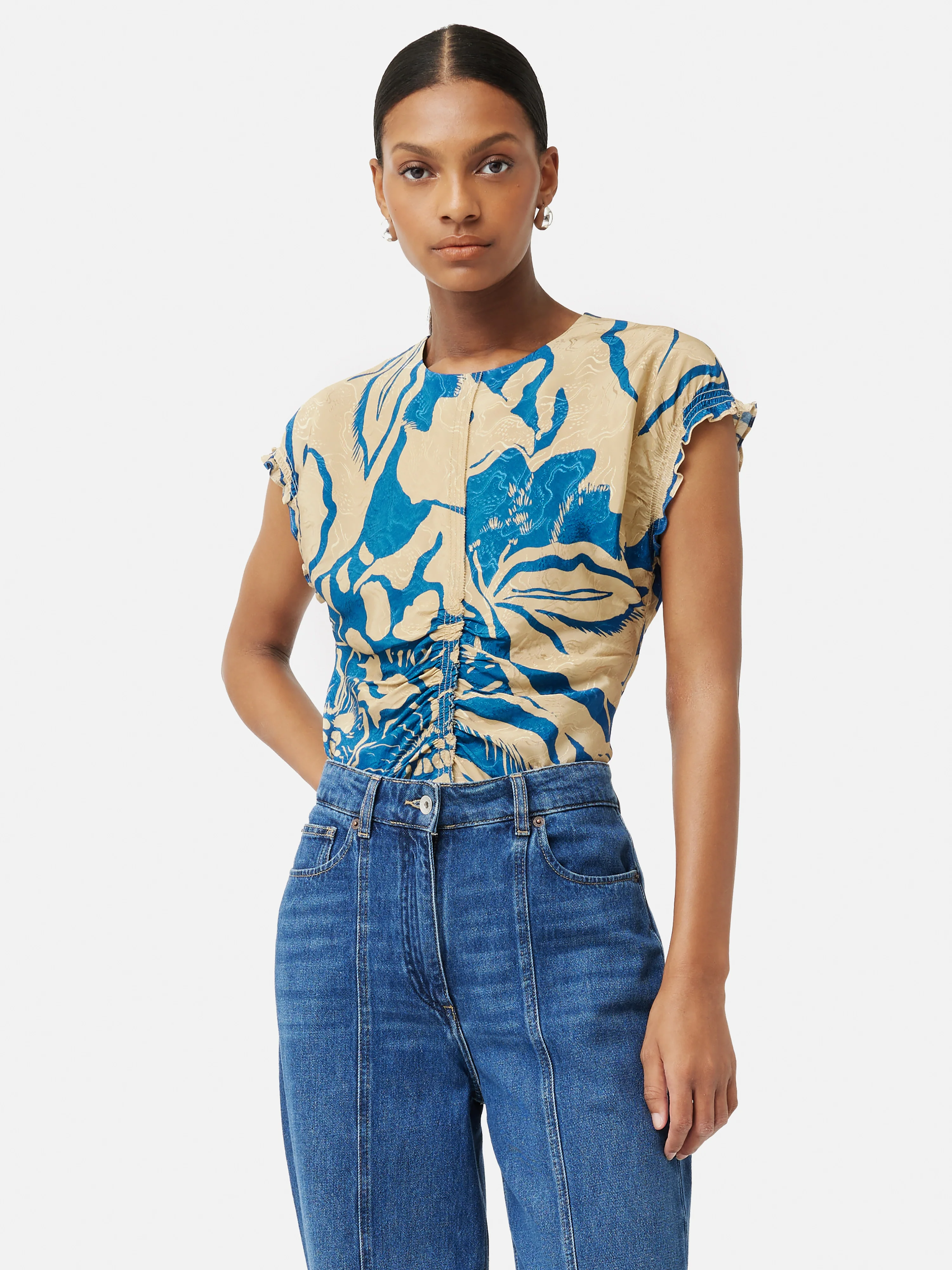 Strokes Floral Jacquard Top | Dark Blue - Image 5