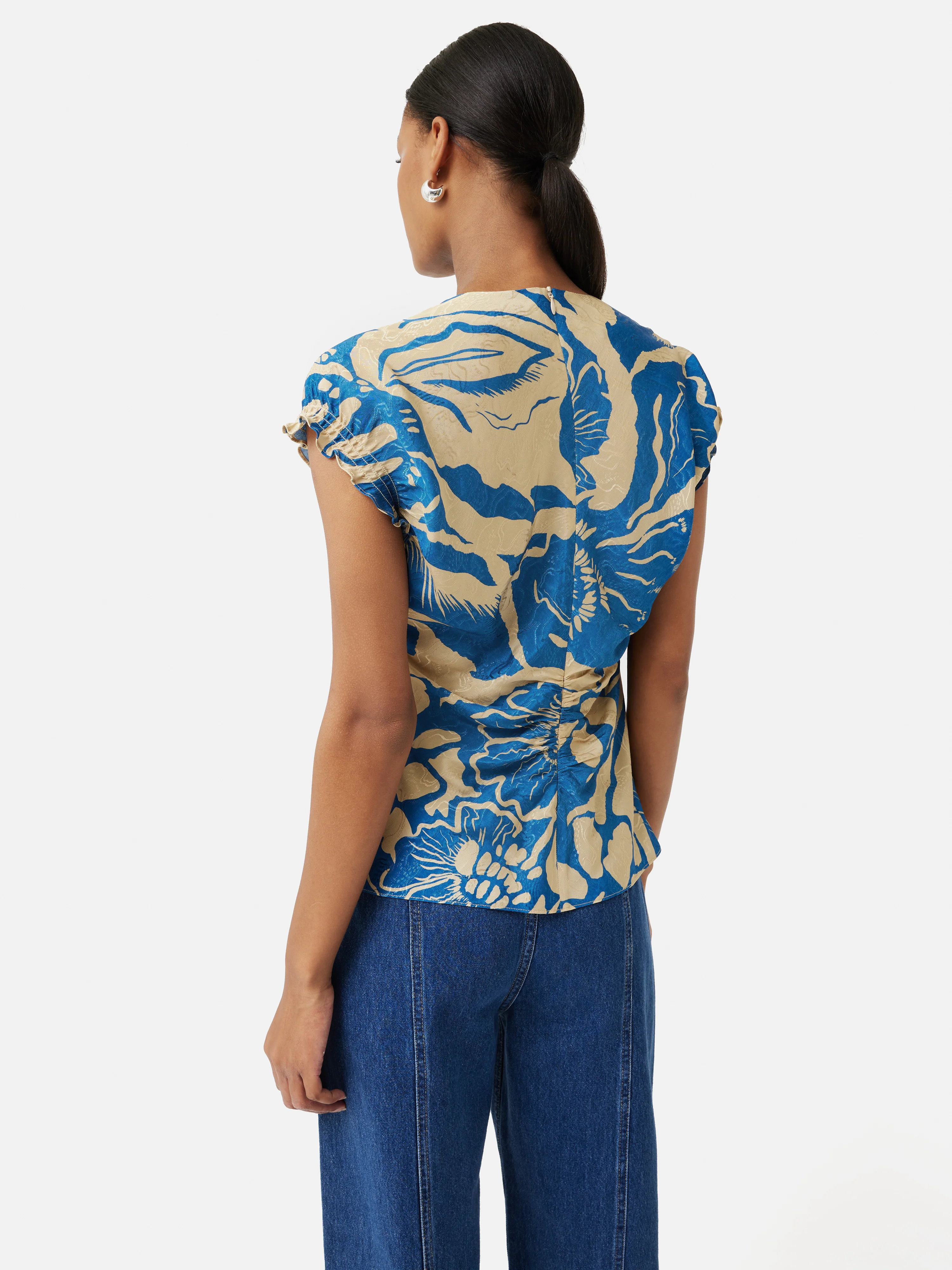 Strokes Floral Jacquard Top | Dark Blue - Image 6