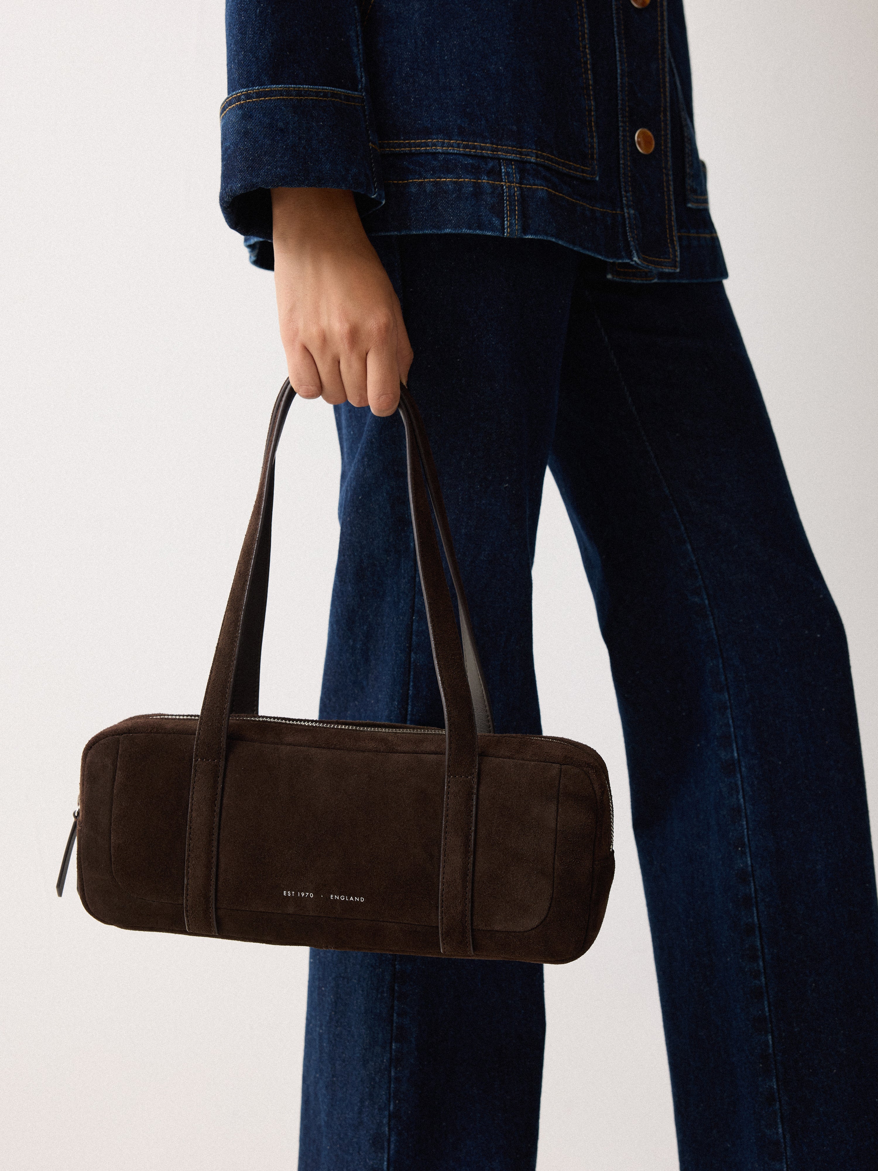 Suede Baguette Shoulder Bag | Brown - Image 2