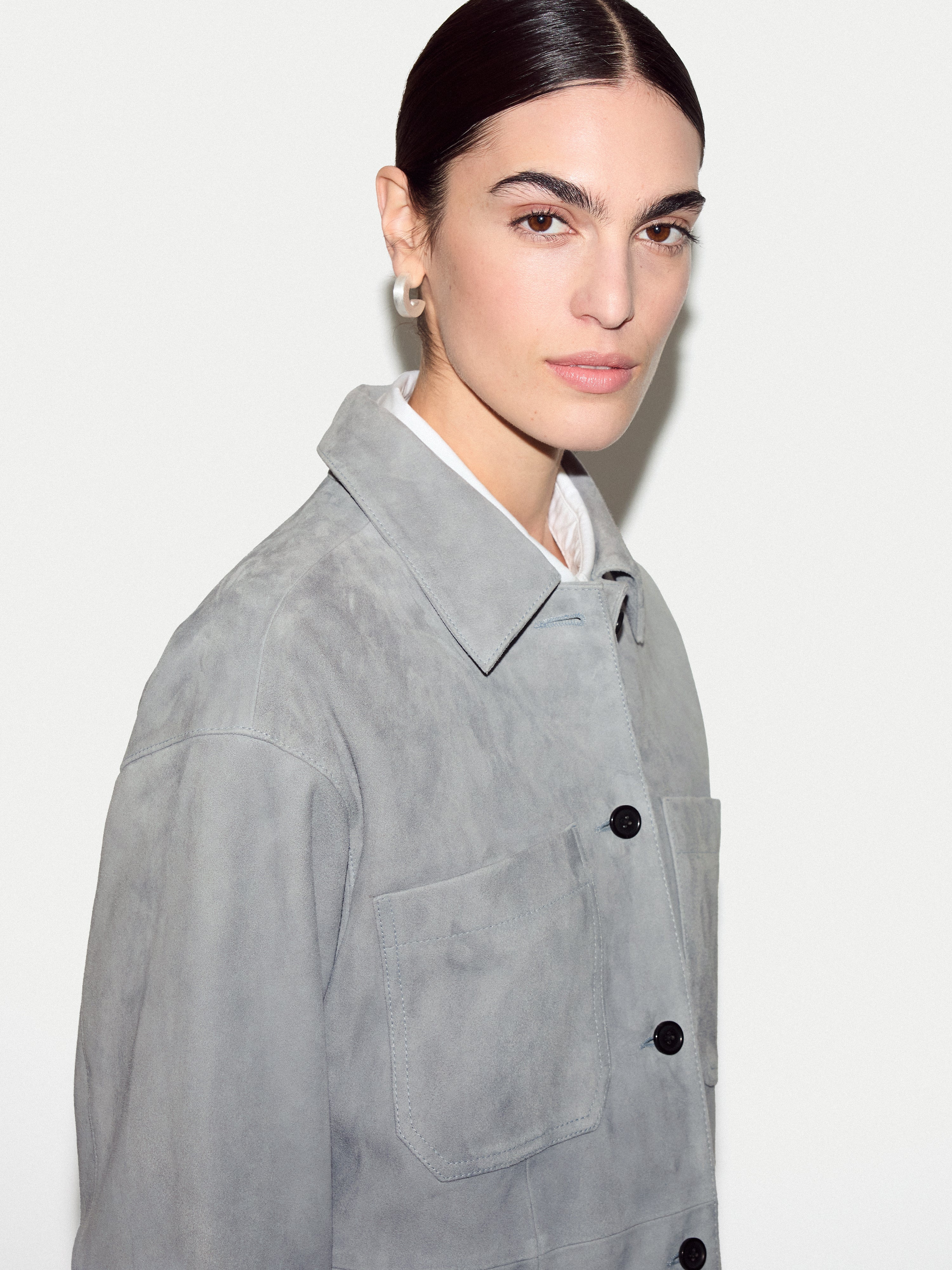 Suede Button Up Shacket | Light Blue - Image 4