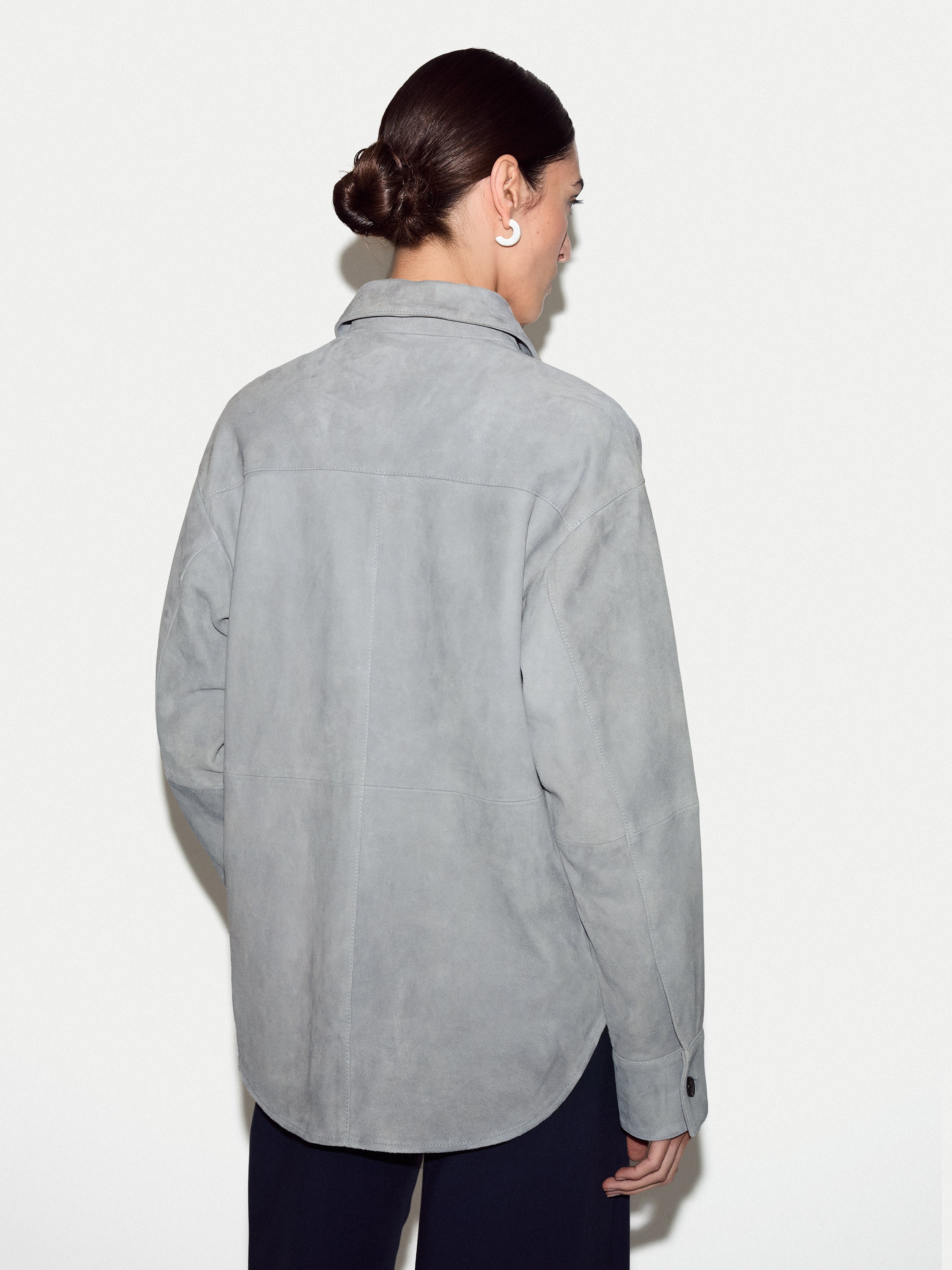 Suede Button Up Shacket | Light Blue - Image 6