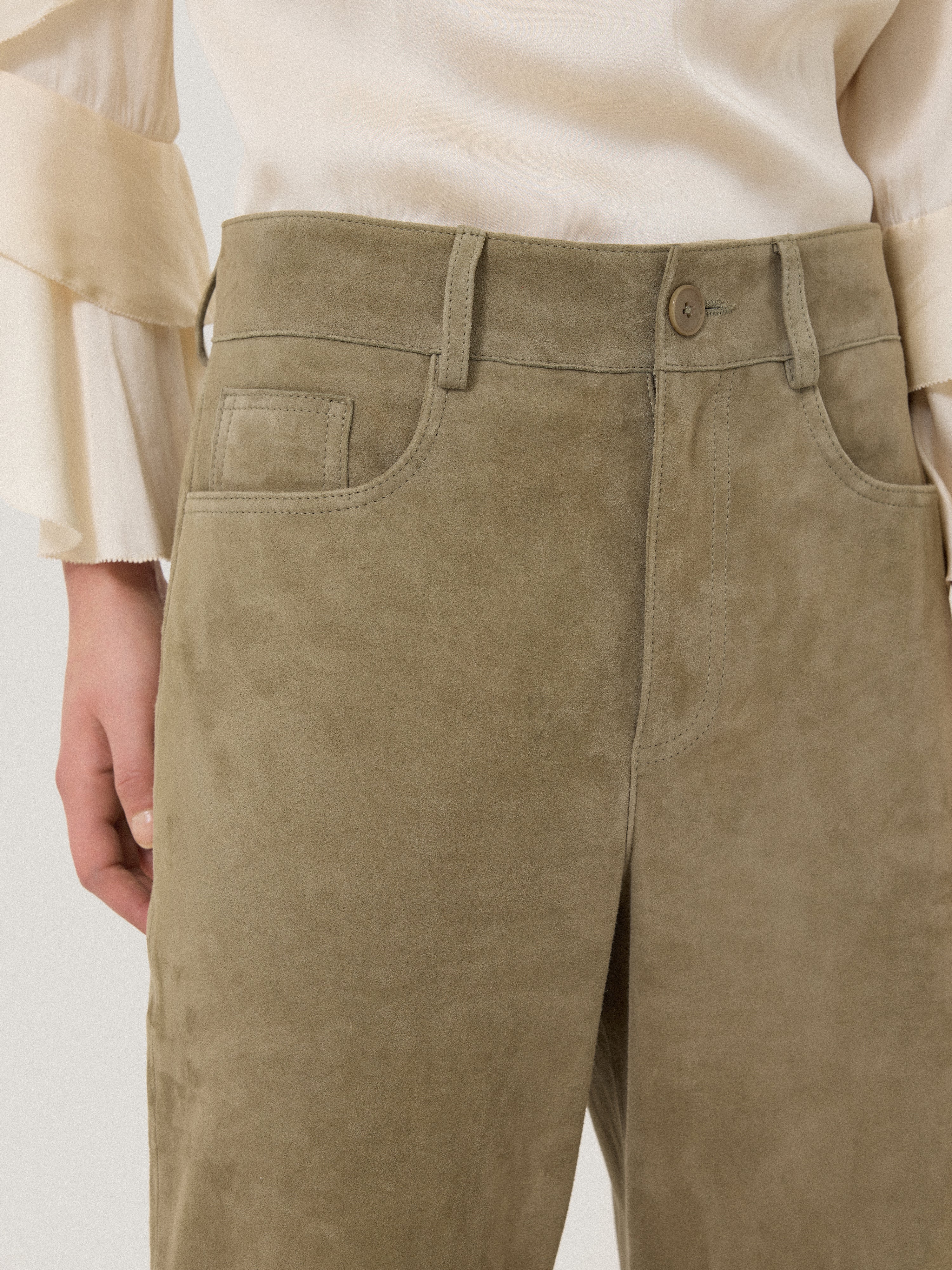 Suede Cropped Trouser | Green - Image 3
