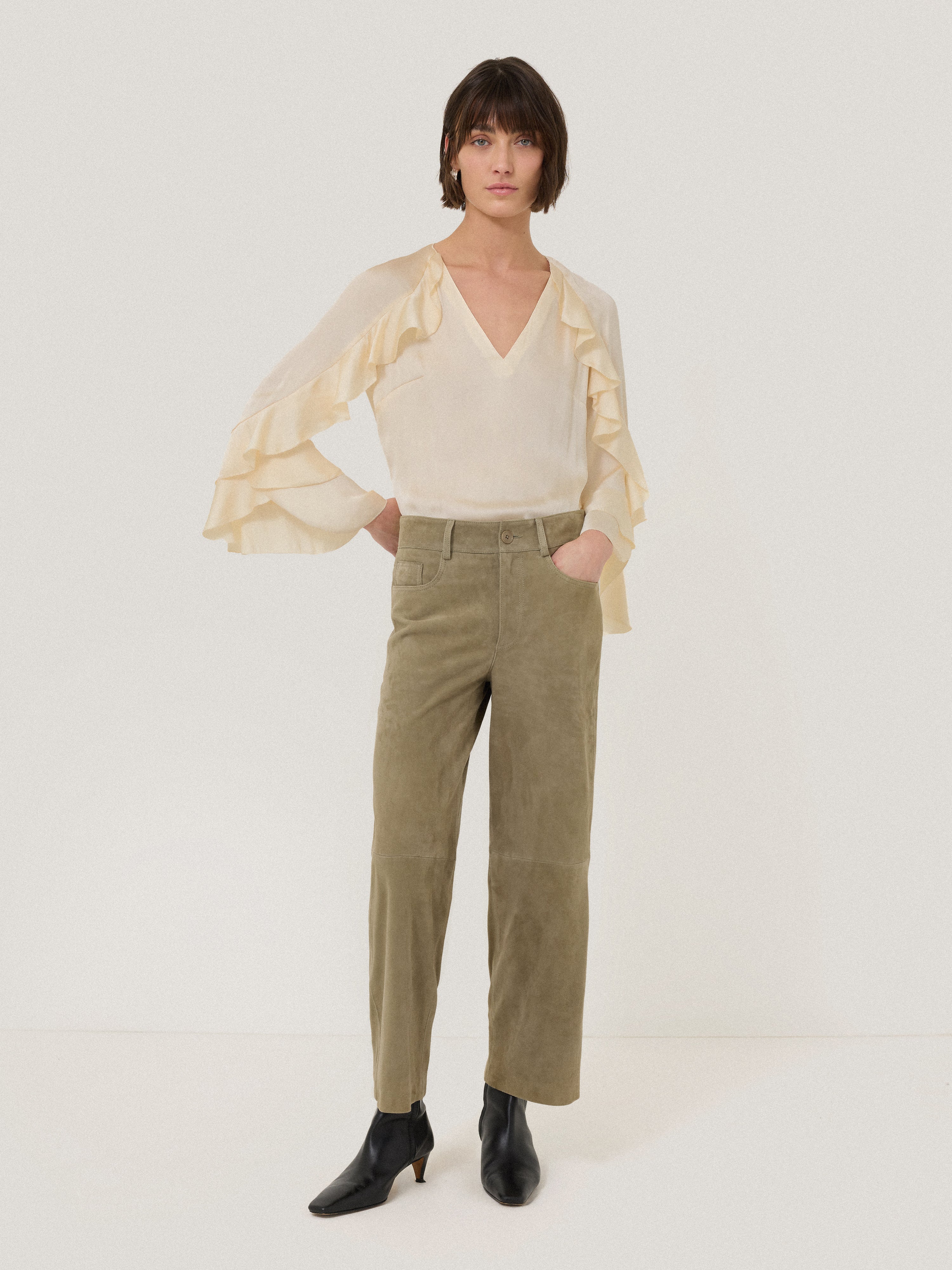 Suede Cropped Trouser | Green - Image 4