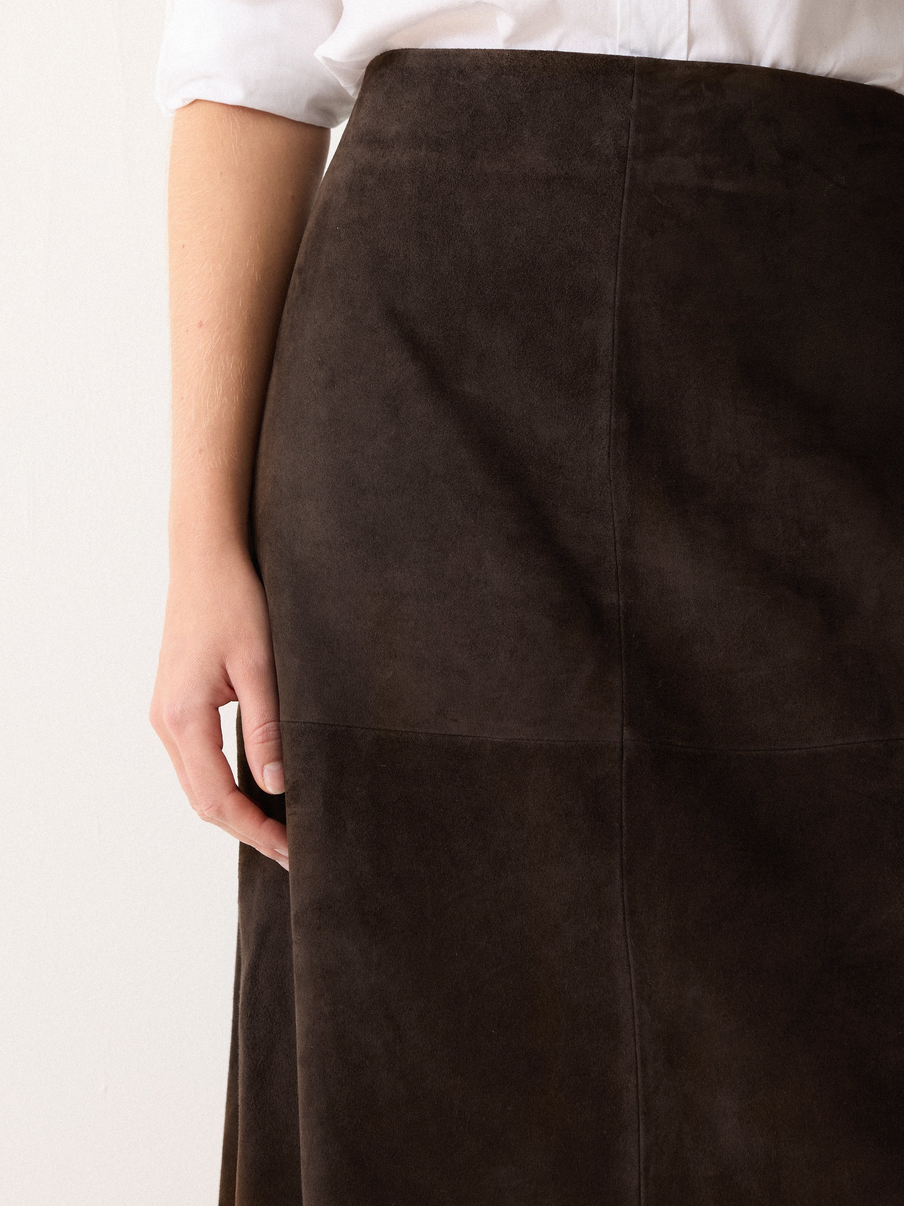 Suede Fluid Midi Skirt | Brown - Image 3