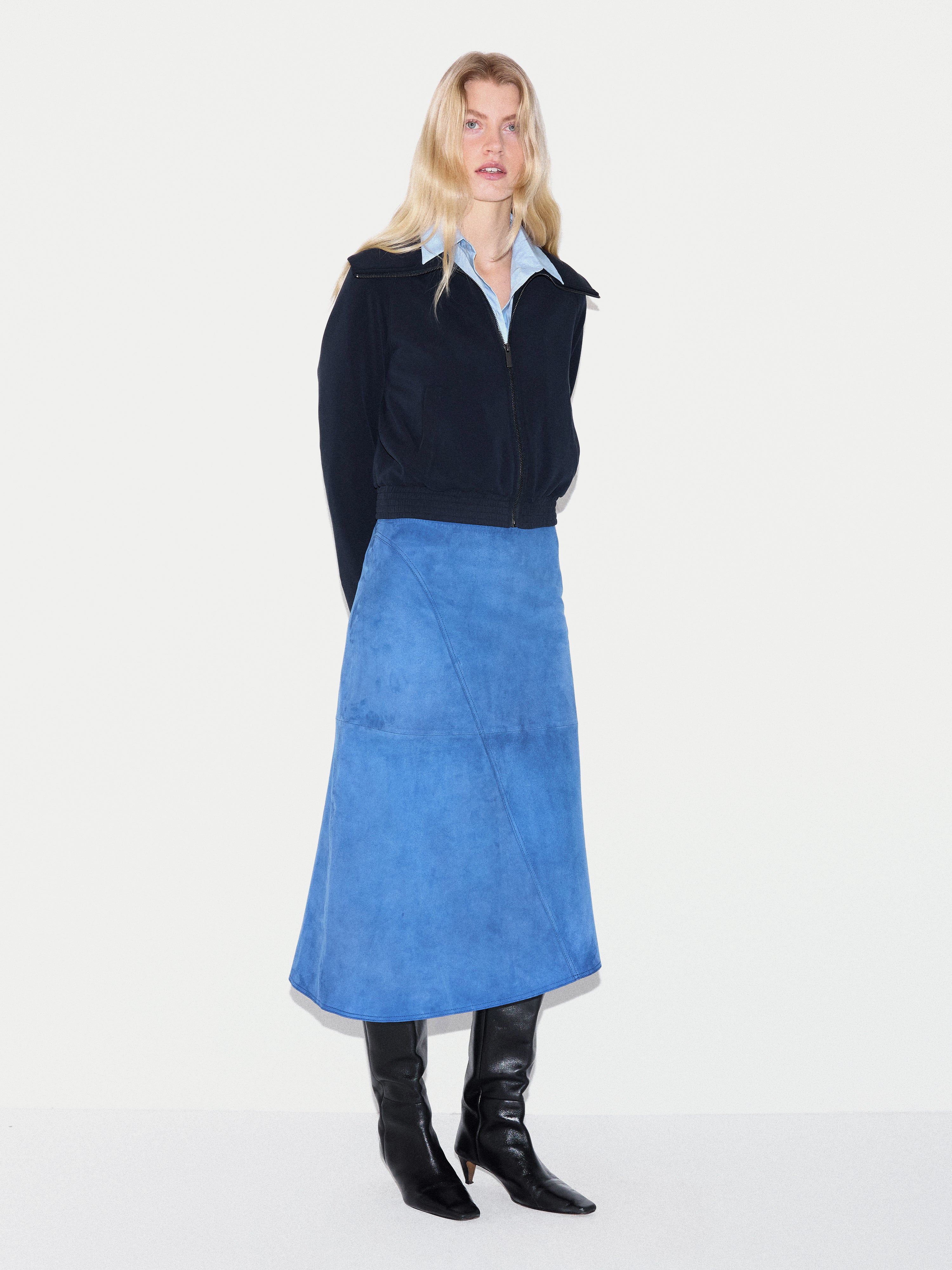 Suede Midi Asymmetric Skirt | Blue