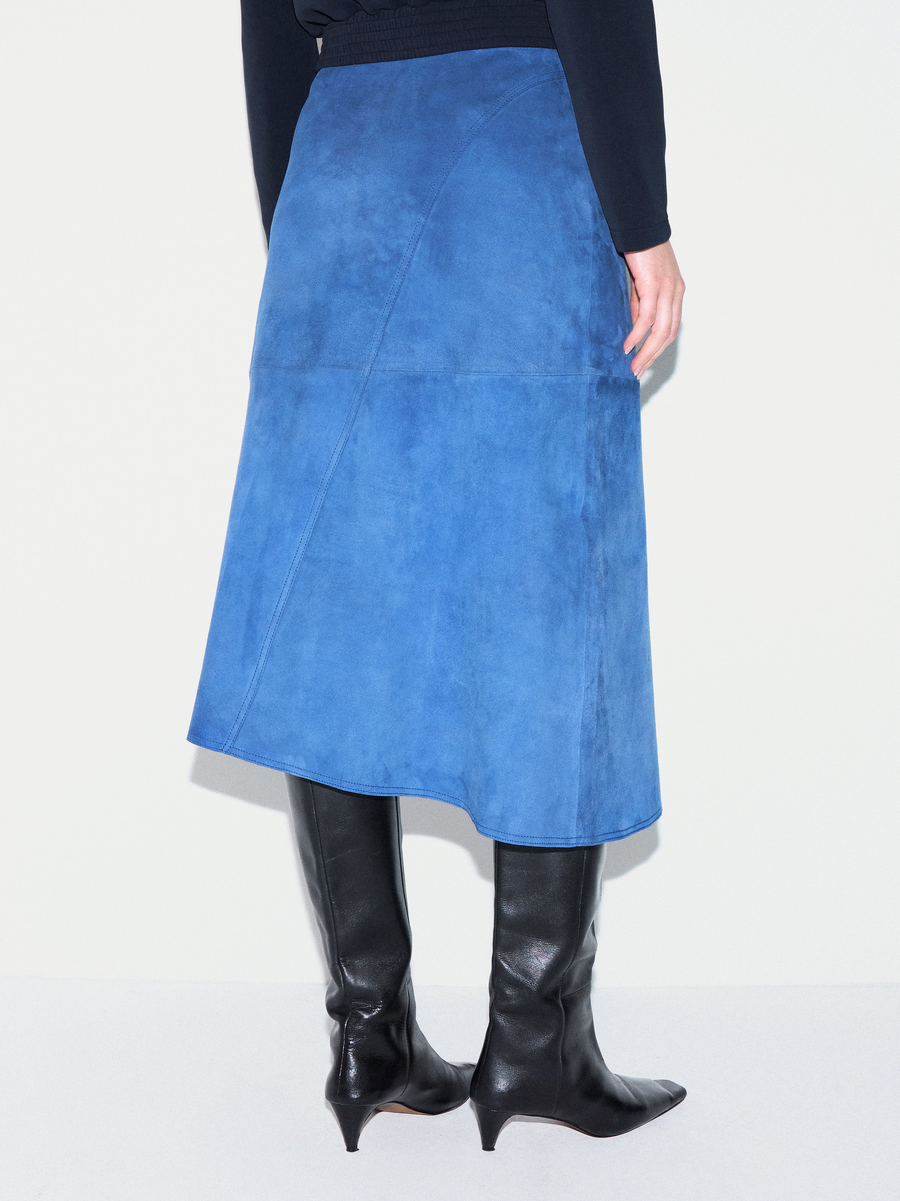 Suede Midi Asymmetric Skirt | Blue - Image 3