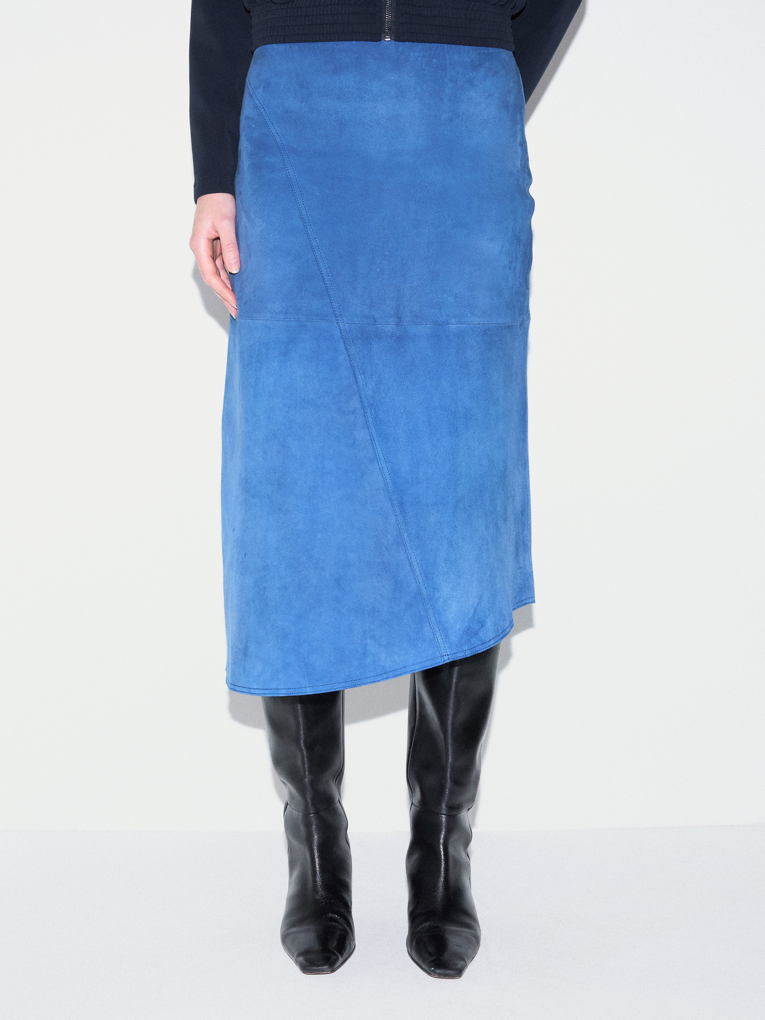 Suede Midi Asymmetric Skirt | Blue - Image 4