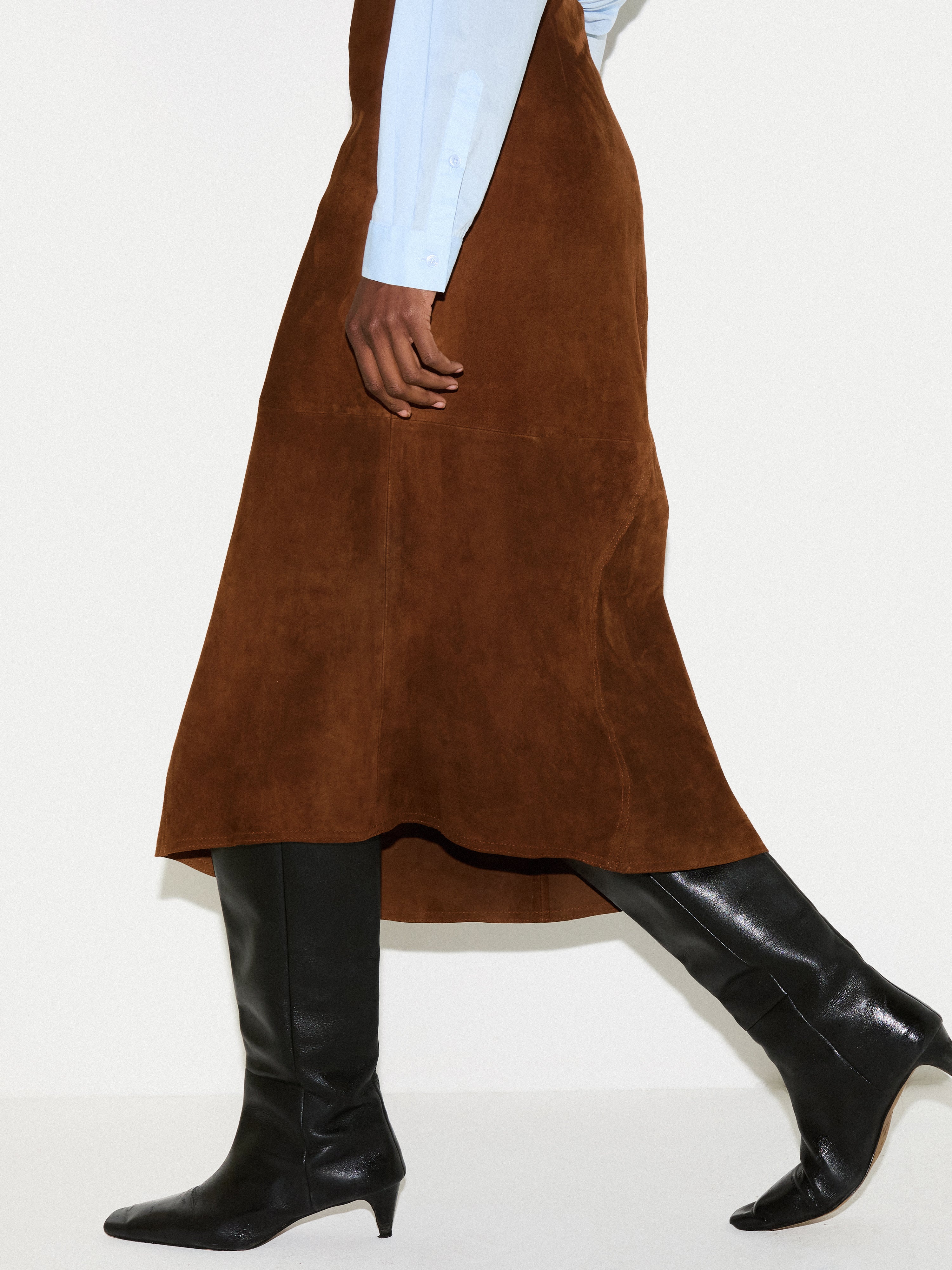Suede Midi Asymmetric Skirt | Tan - Image 2