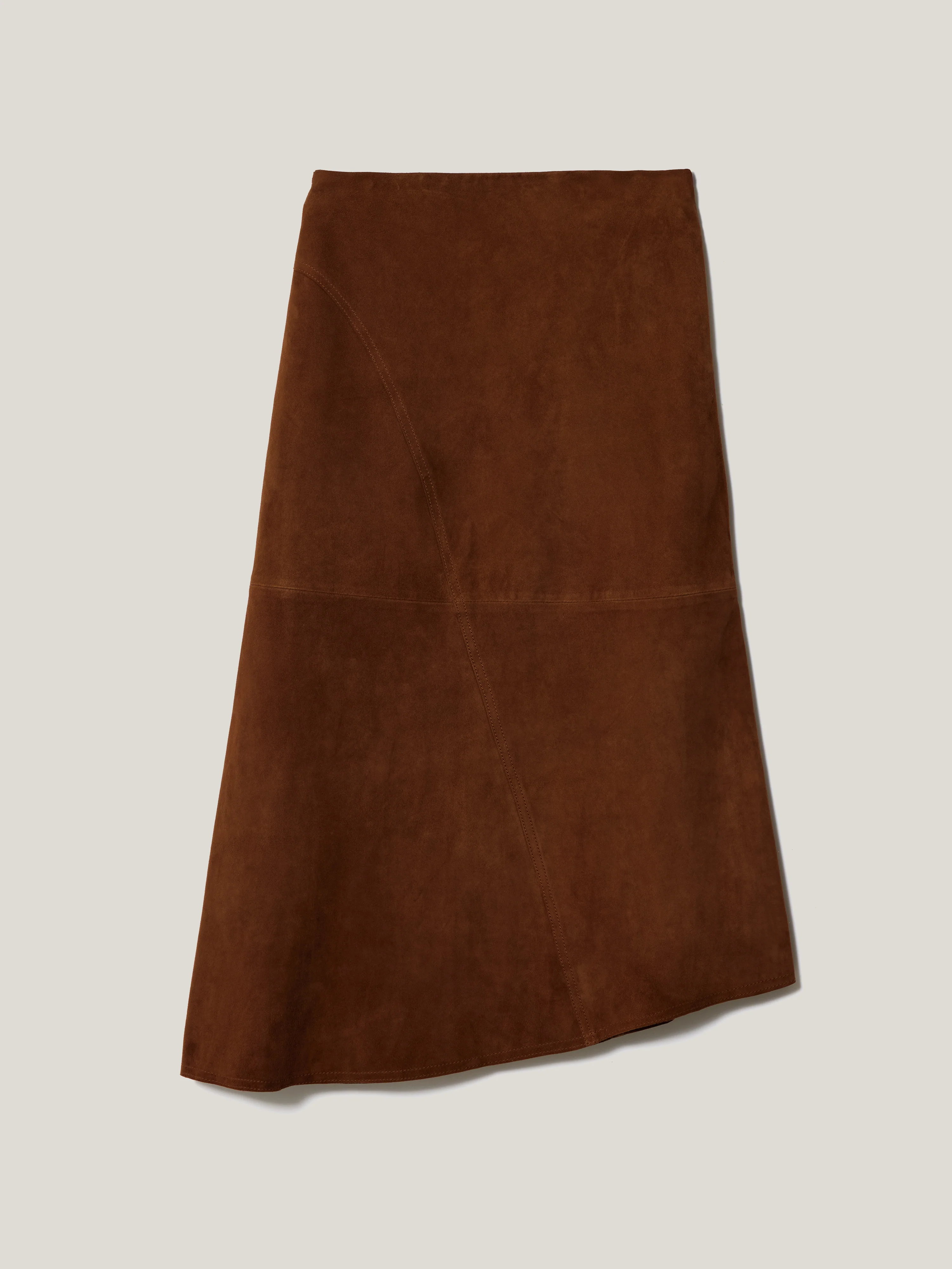 Suede Midi Asymmetric Skirt | Tan - Image 5
