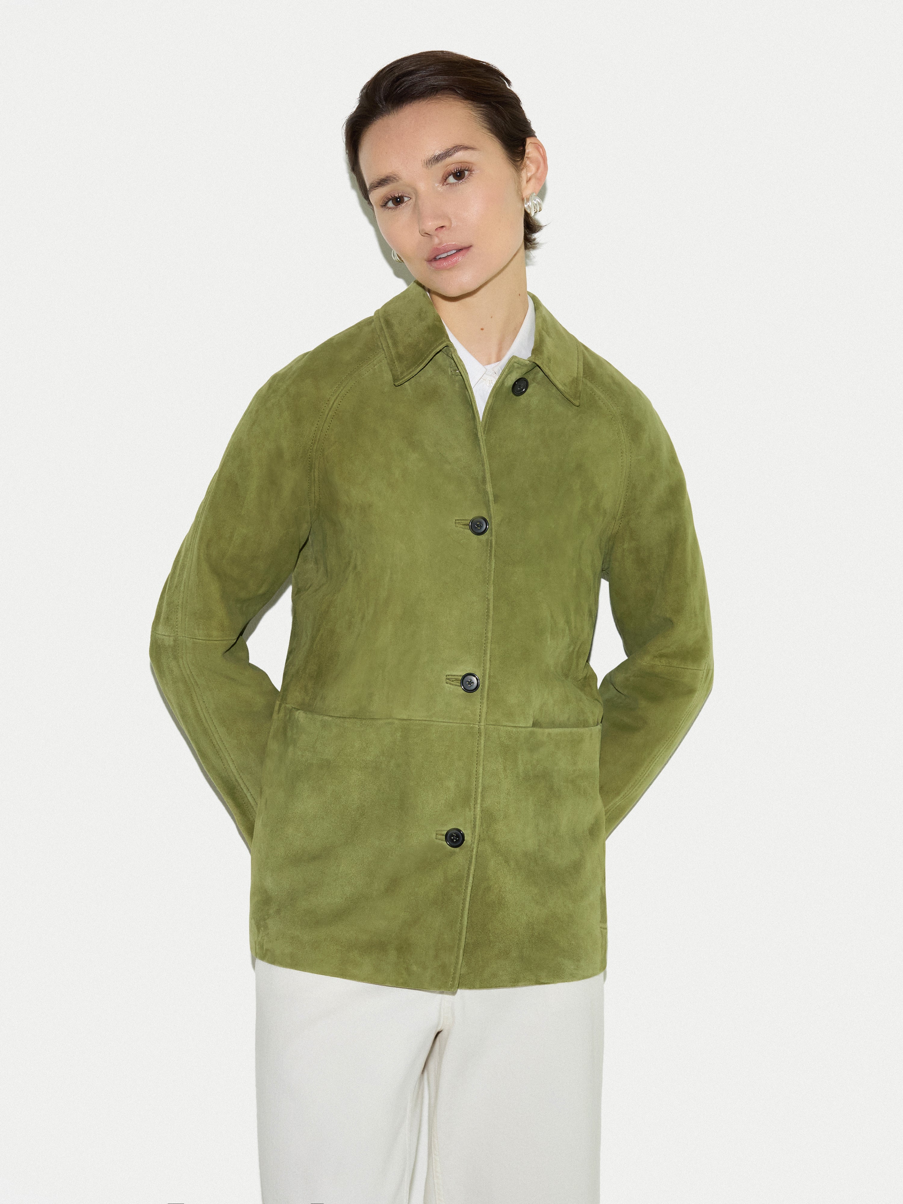 Suede Raglan Sleeve Jacket | Green - Image 2