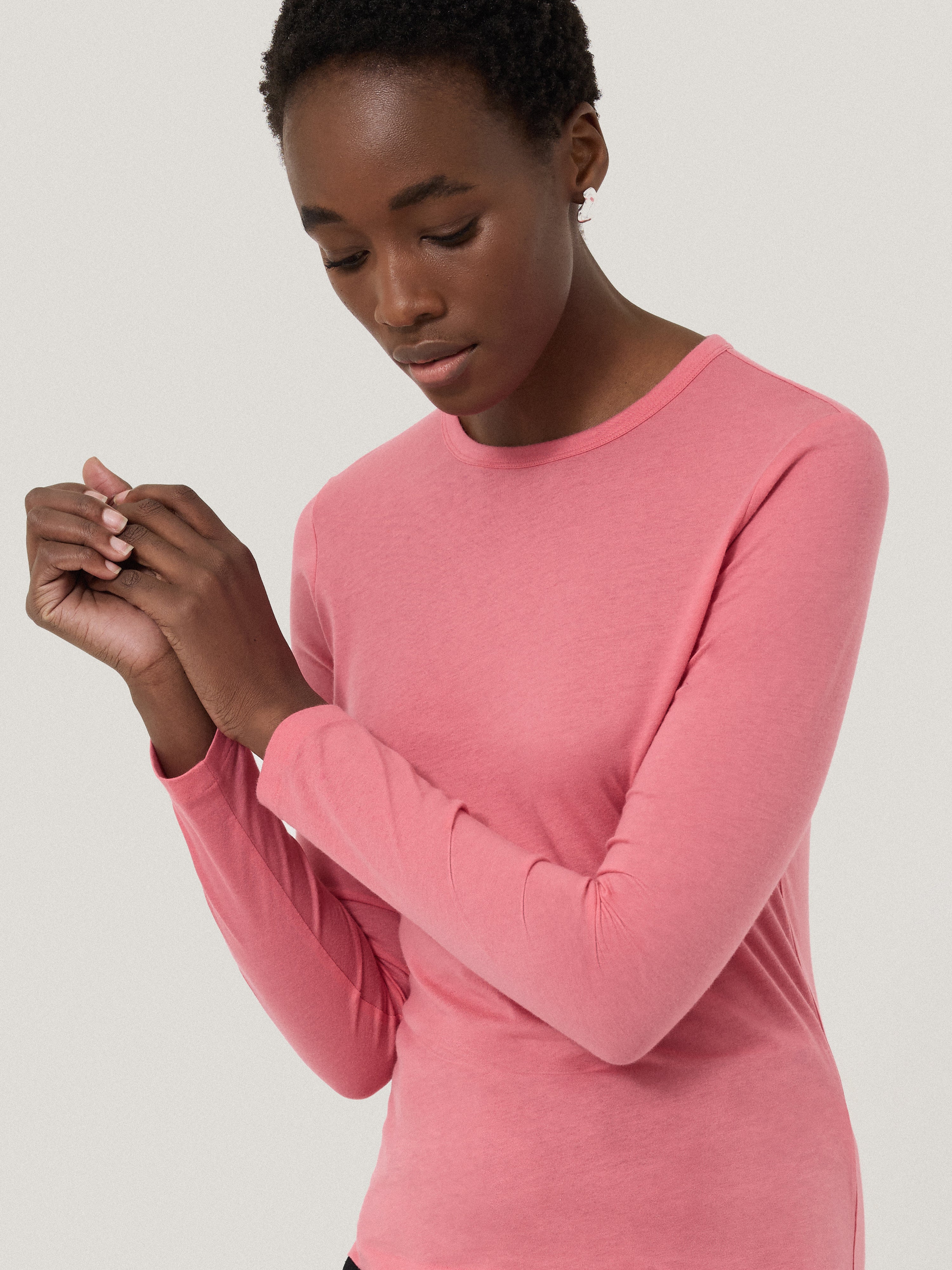 Supima Cotton Long Sleeve T-shirt | Pink Quartz - Image 2