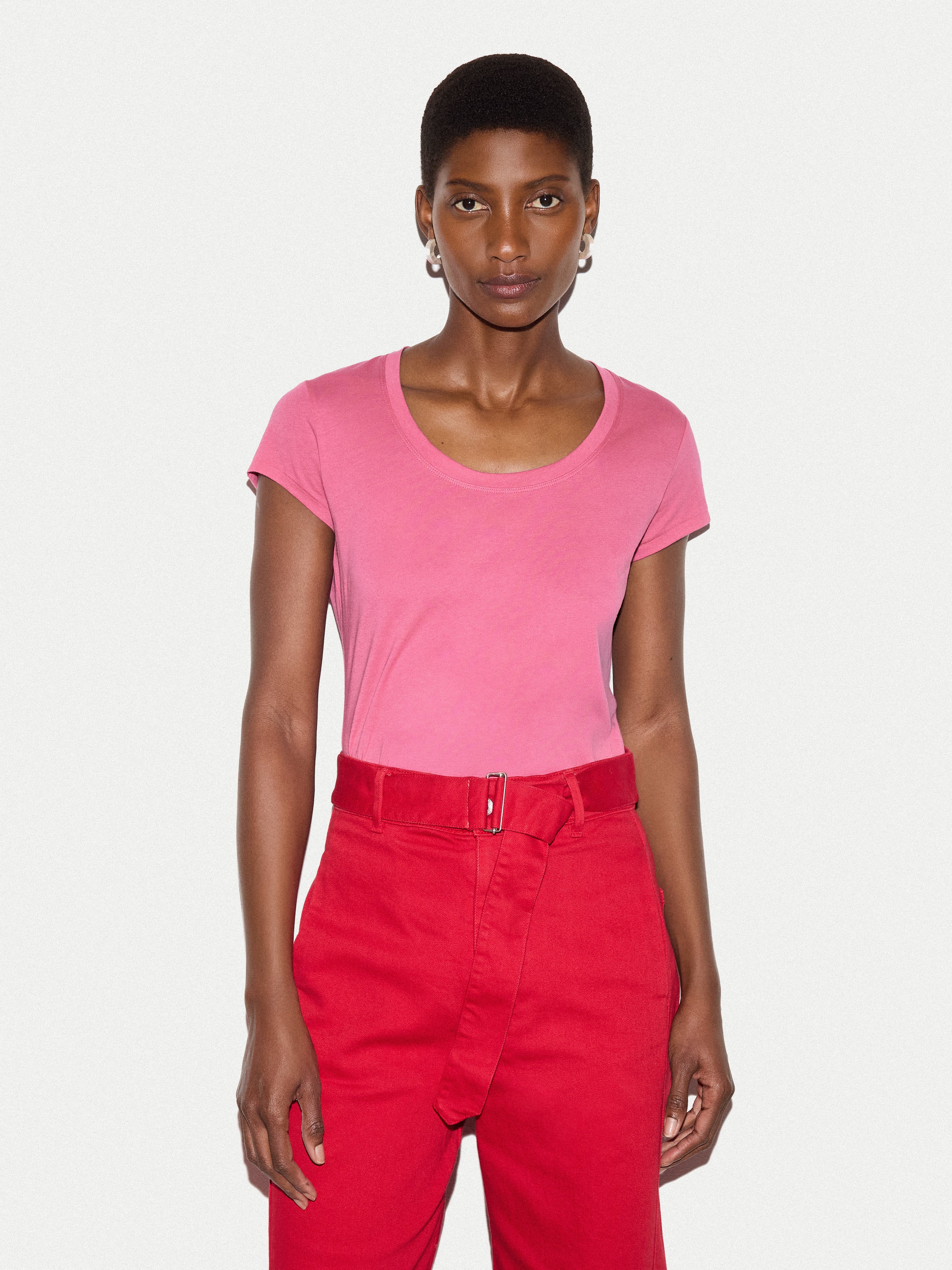 Supima Cotton Scoop Neck T-shirt | Bright Pink - Image 2