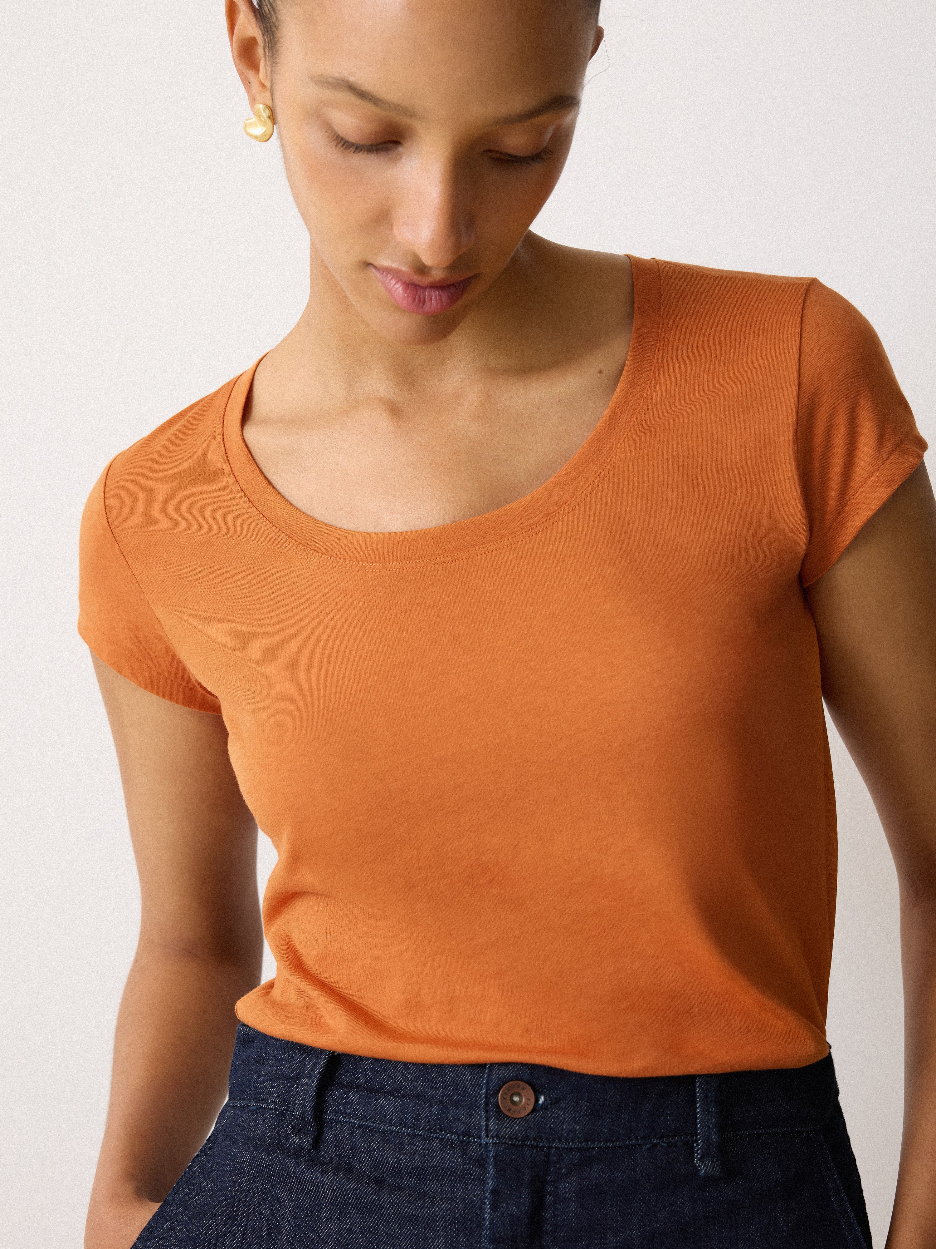 Supima Cotton Scoop Neck T-shirt | Orange Shimmer - Image 2