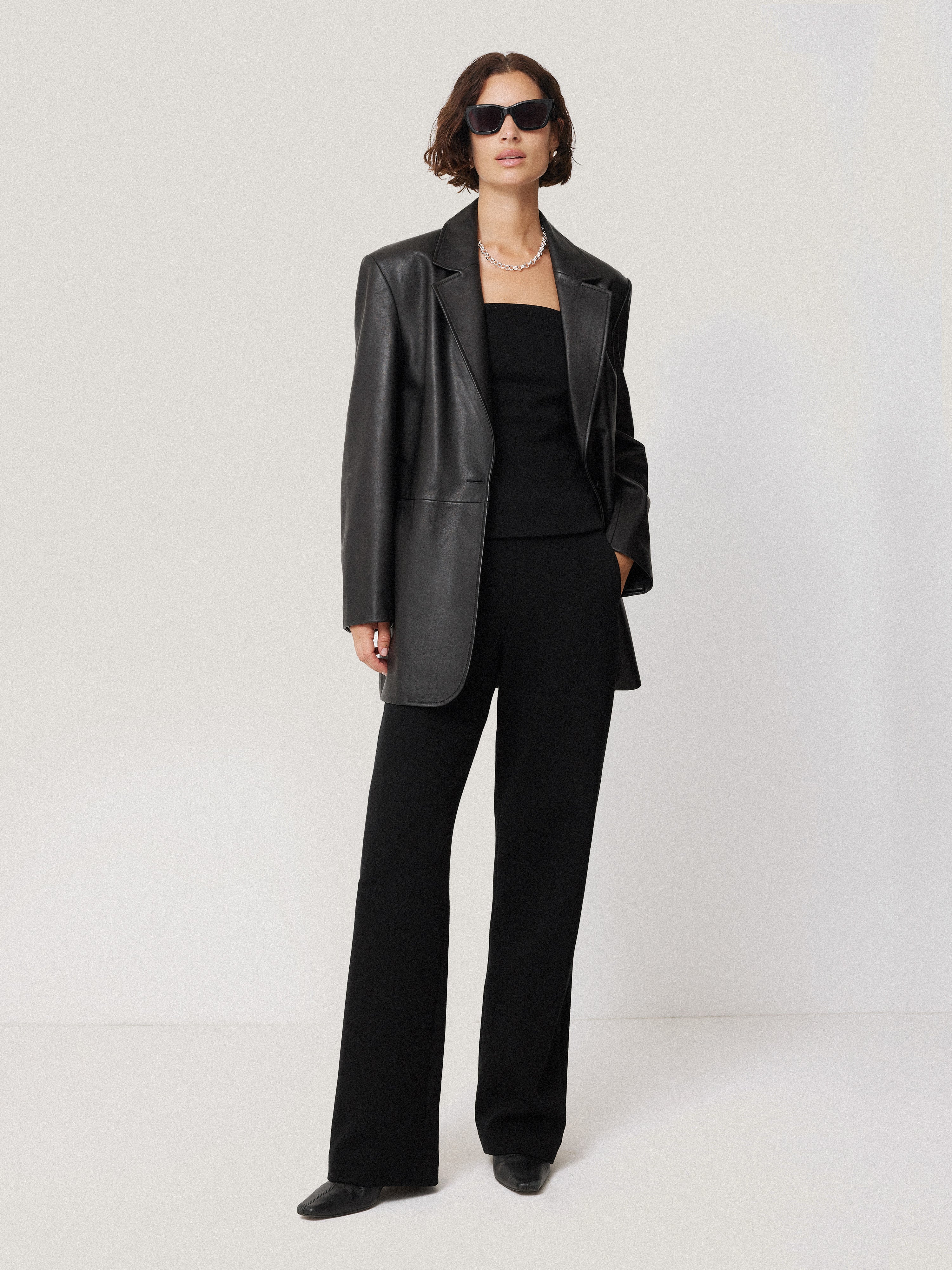 Tailored Leather Blazer | Black - Image 3