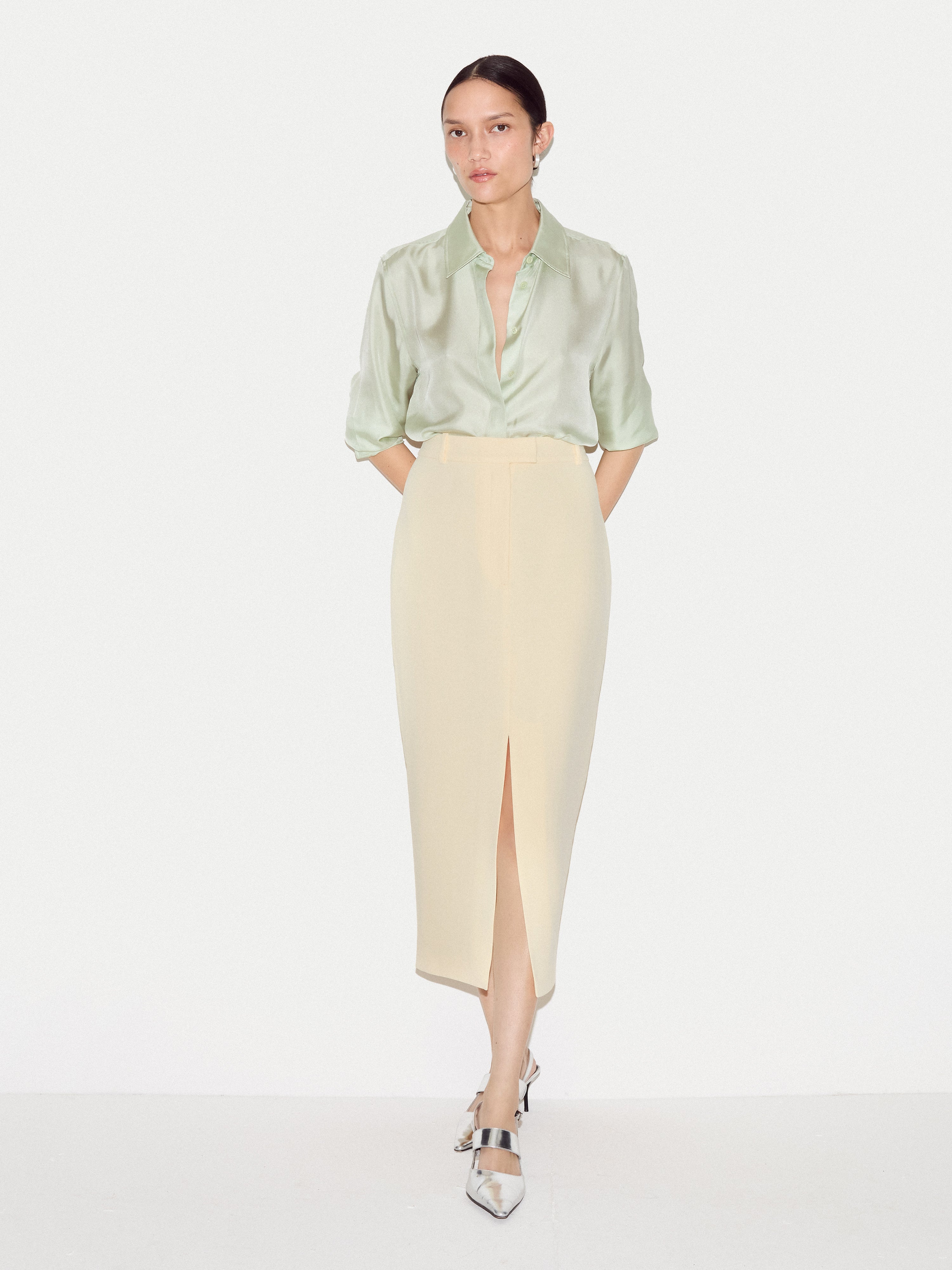 Tailored Split Front Skirt | Yellow
