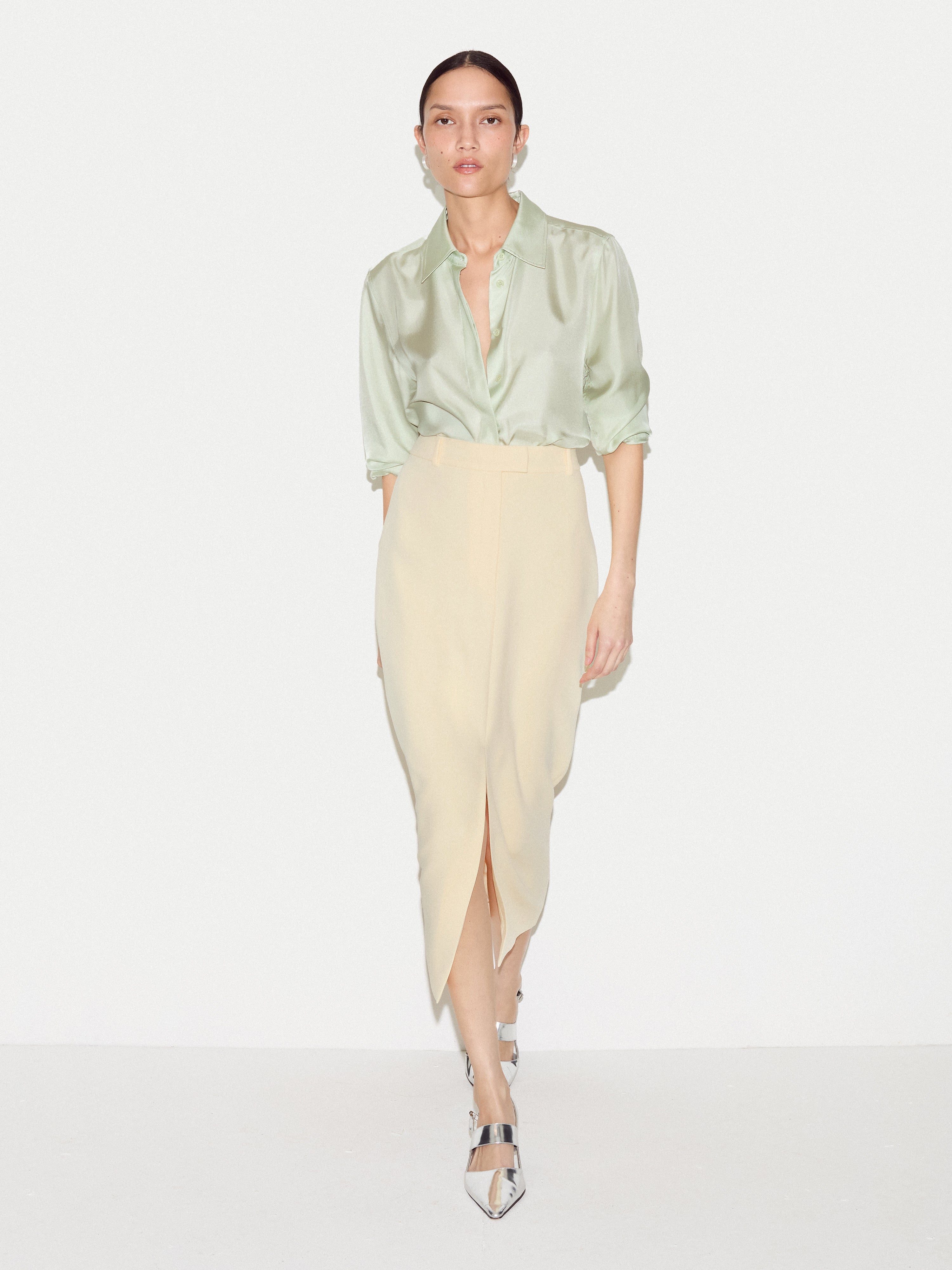Tailored Split Front Skirt | Yellow - Image 4