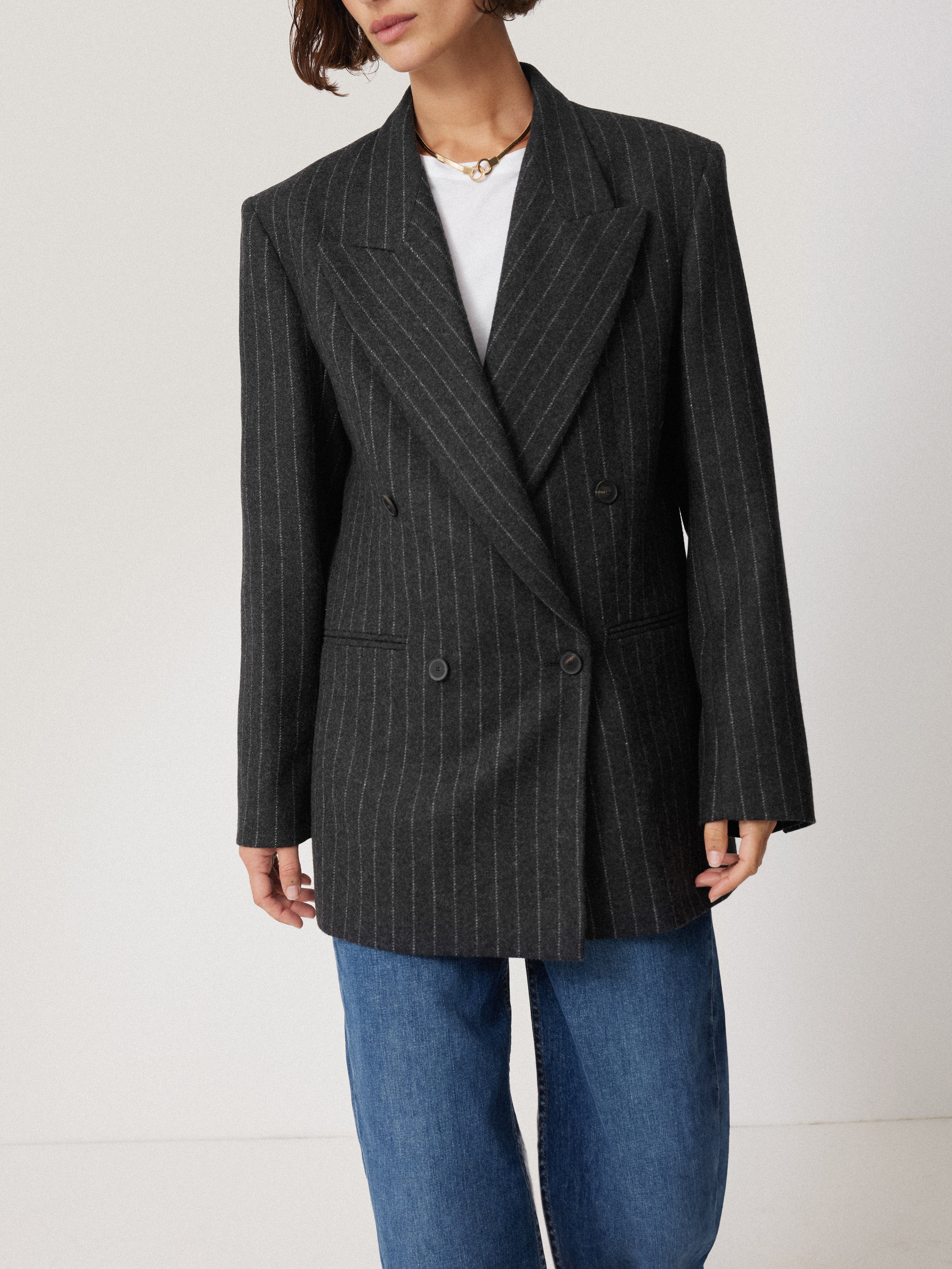 Tatton Italian Wool Pinstripe Blazer | Grey - Image 2