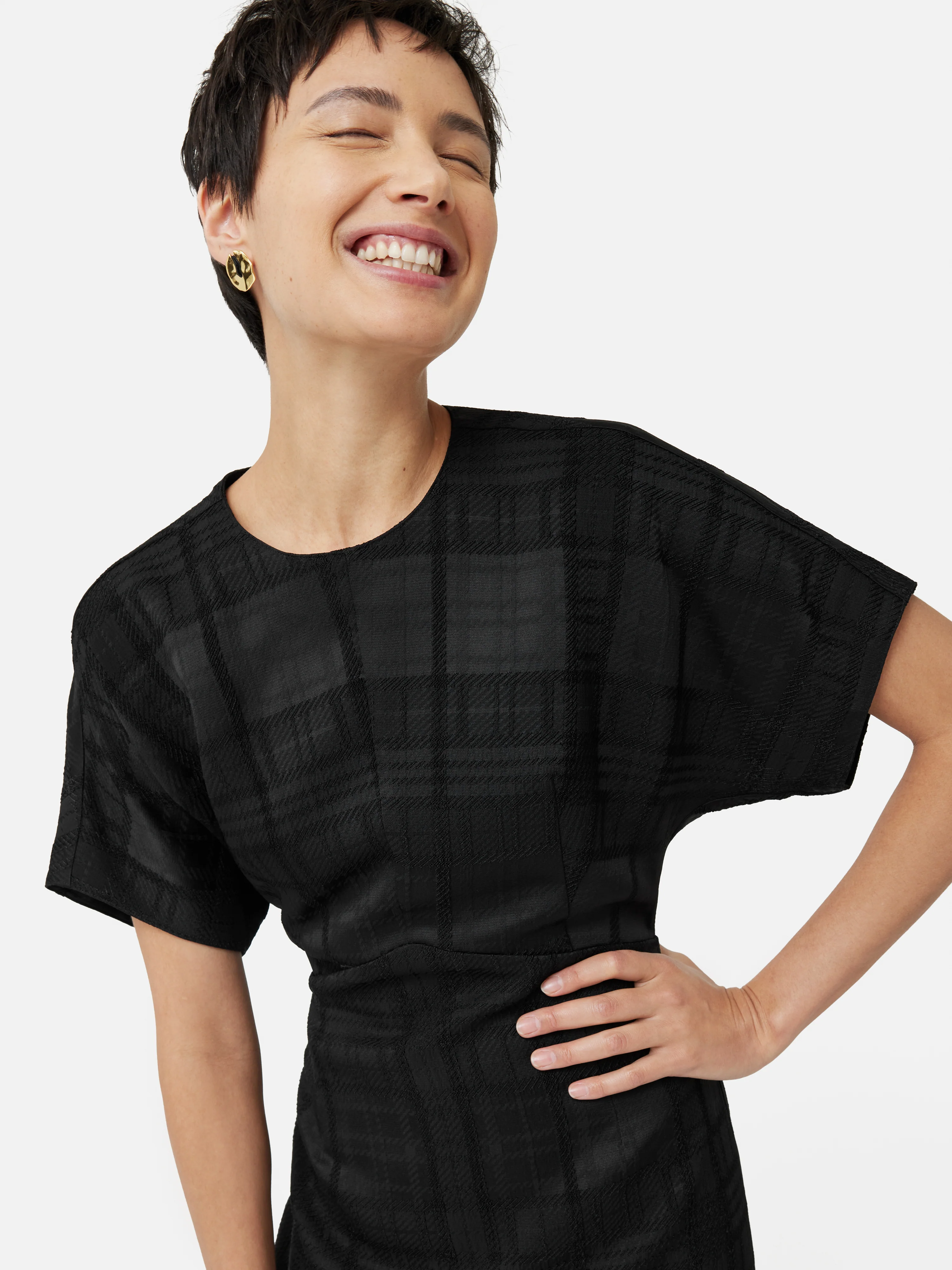 Textured Check Midi Dress | Black - Image 2