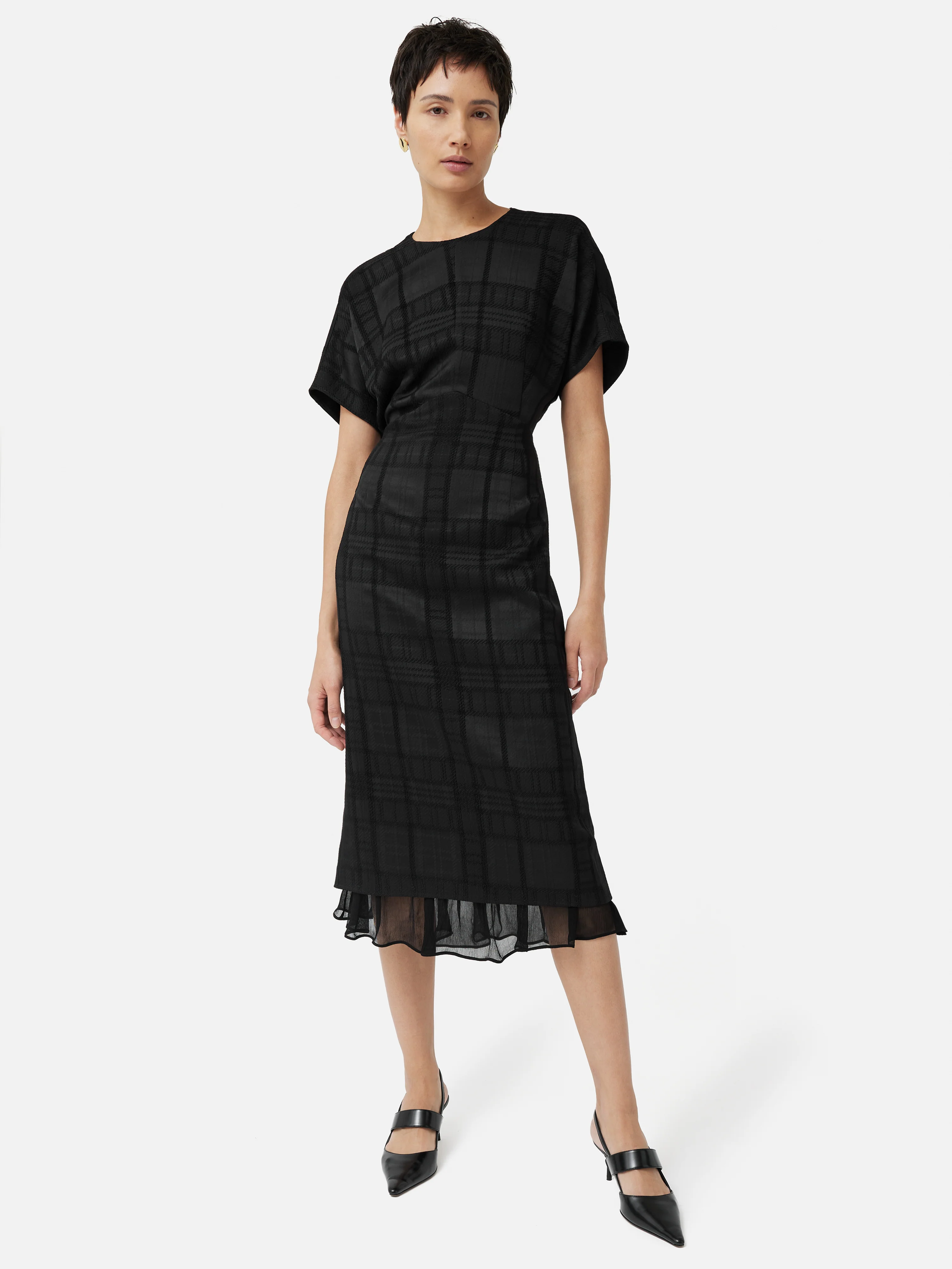 Textured Check Midi Dress | Black - Image 3