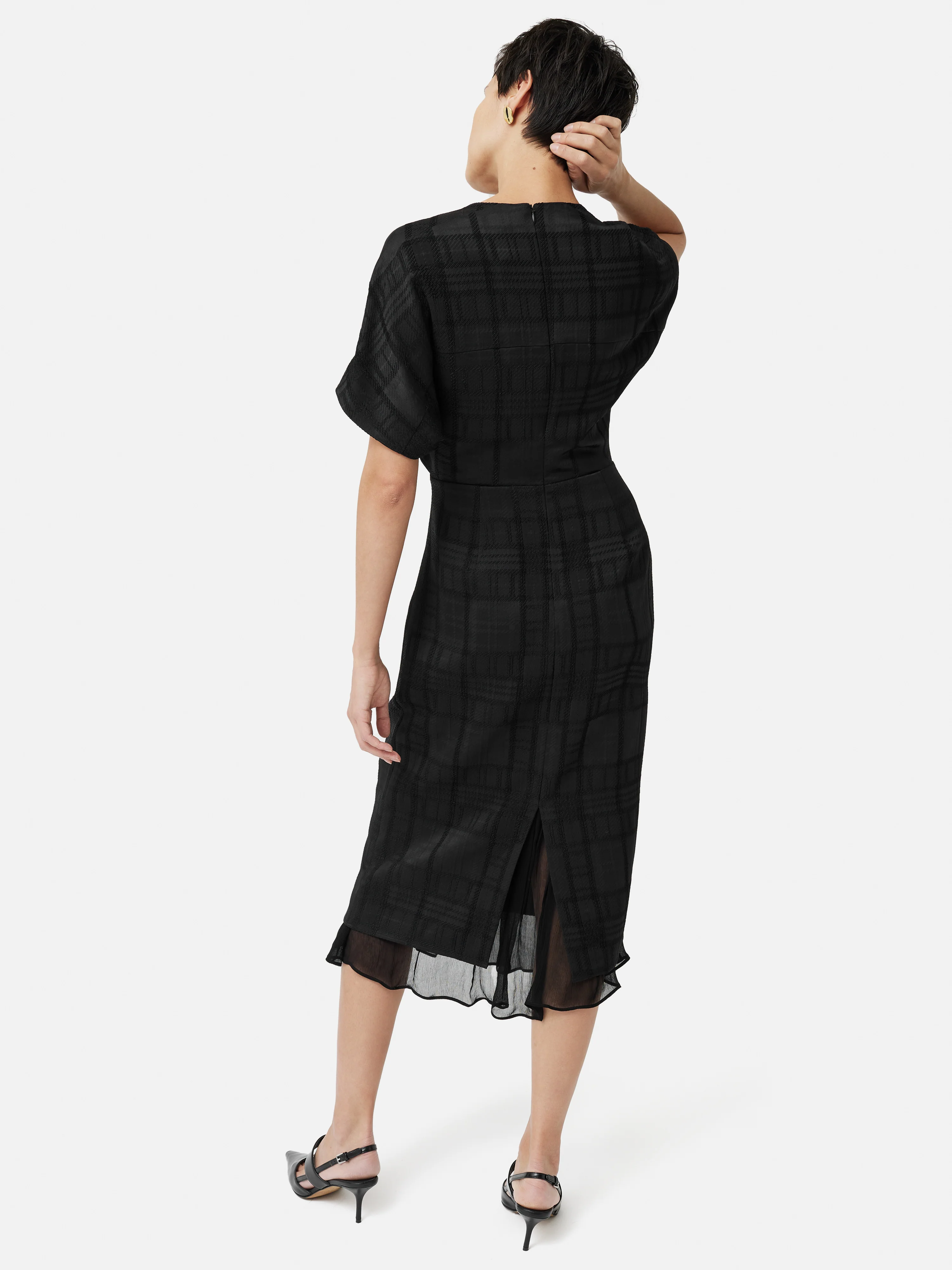 Textured Check Midi Dress | Black - Image 5