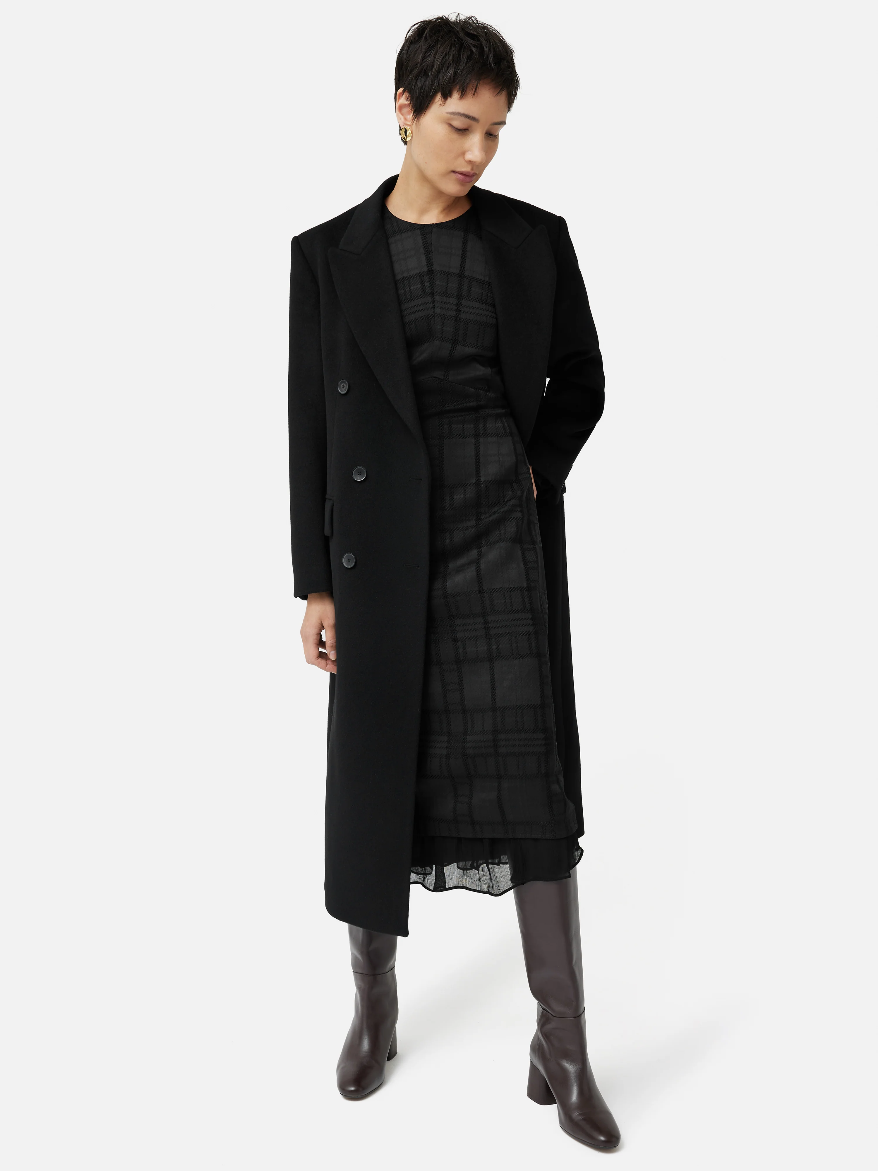 Textured Check Midi Dress | Black - Image 6