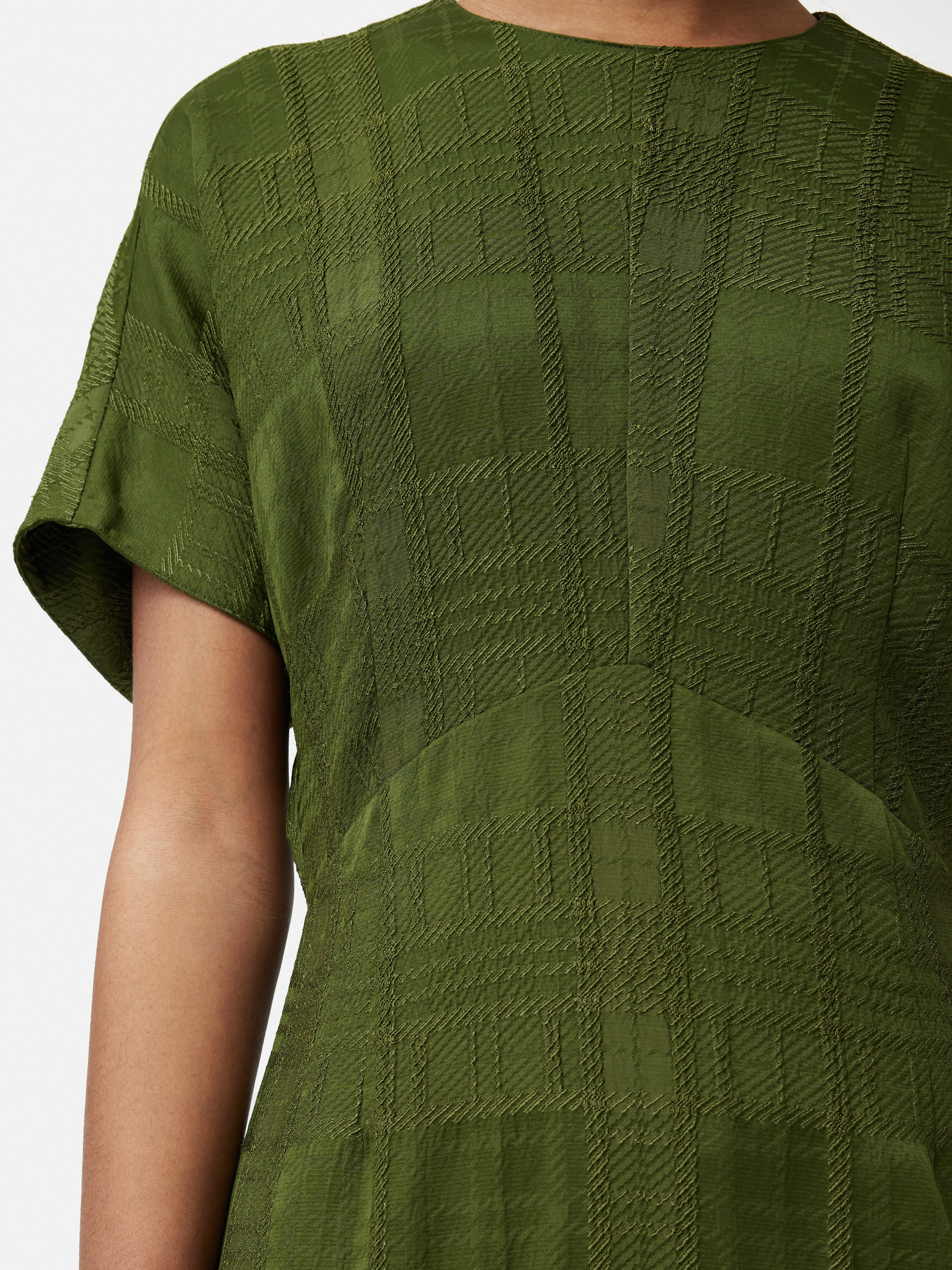 Textured Check Midi Dress | Green - Image 4