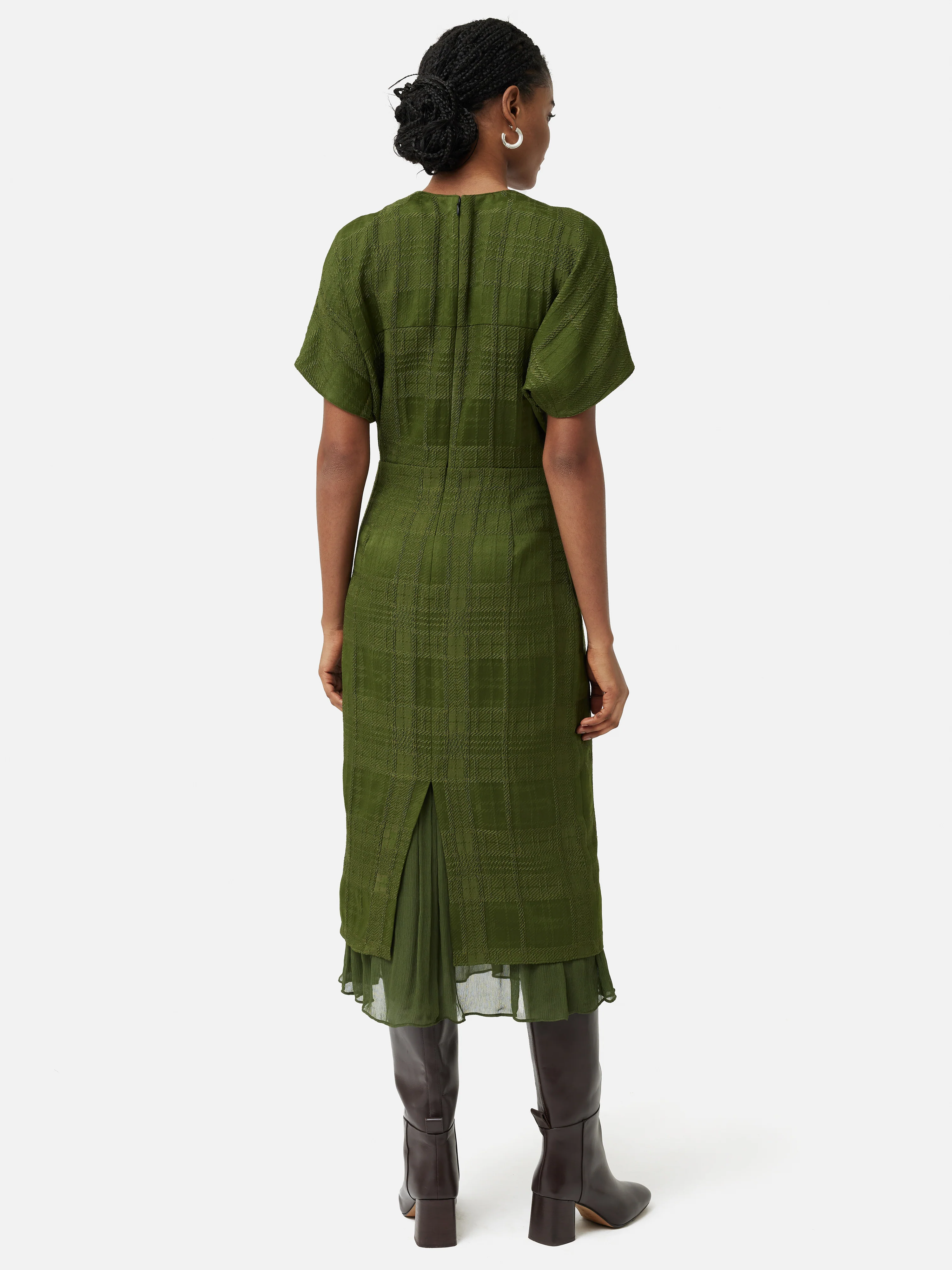 Textured Check Midi Dress | Green - Image 5