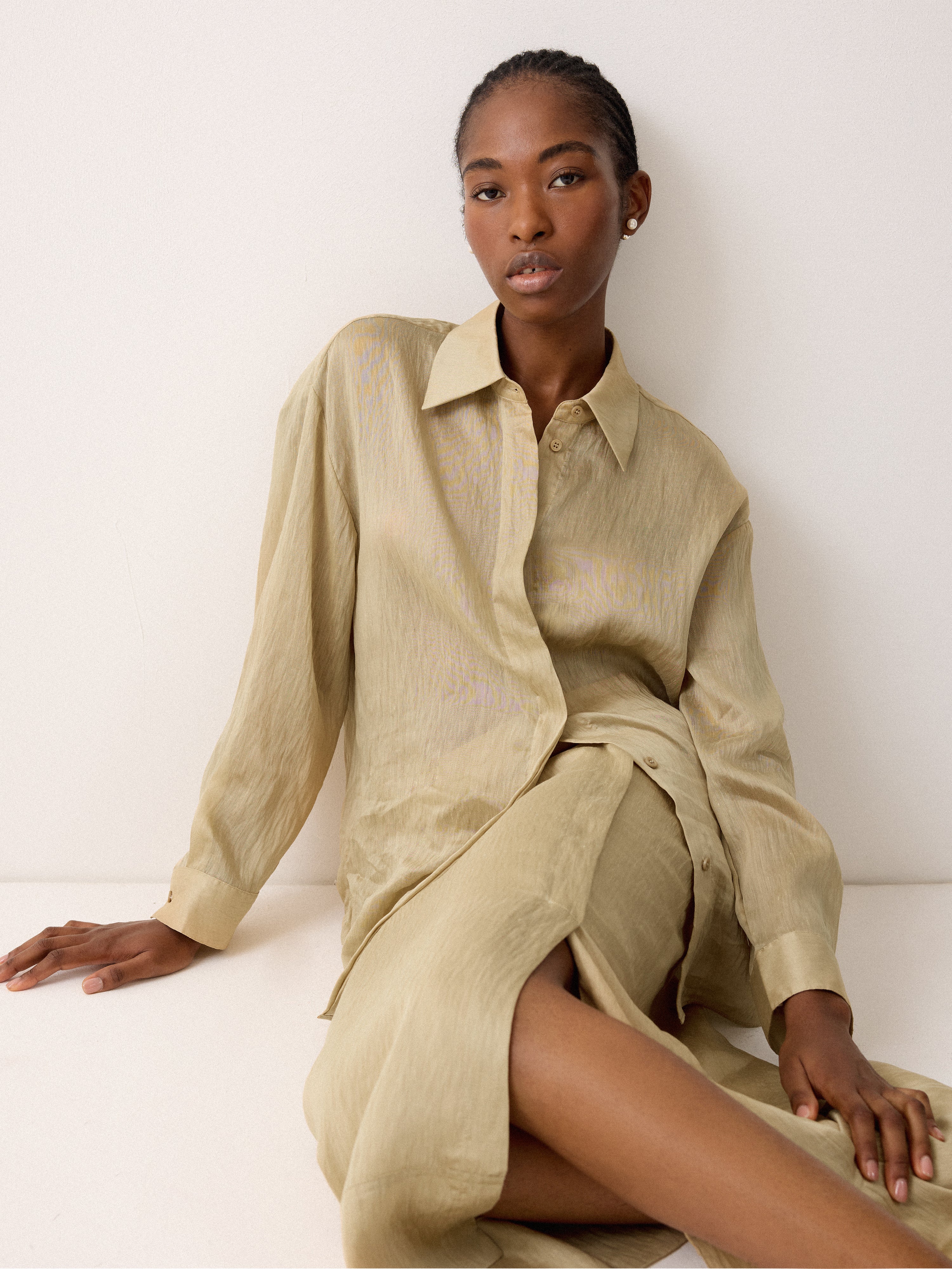 Textured Cocoon Shirt | Cream - Image 2