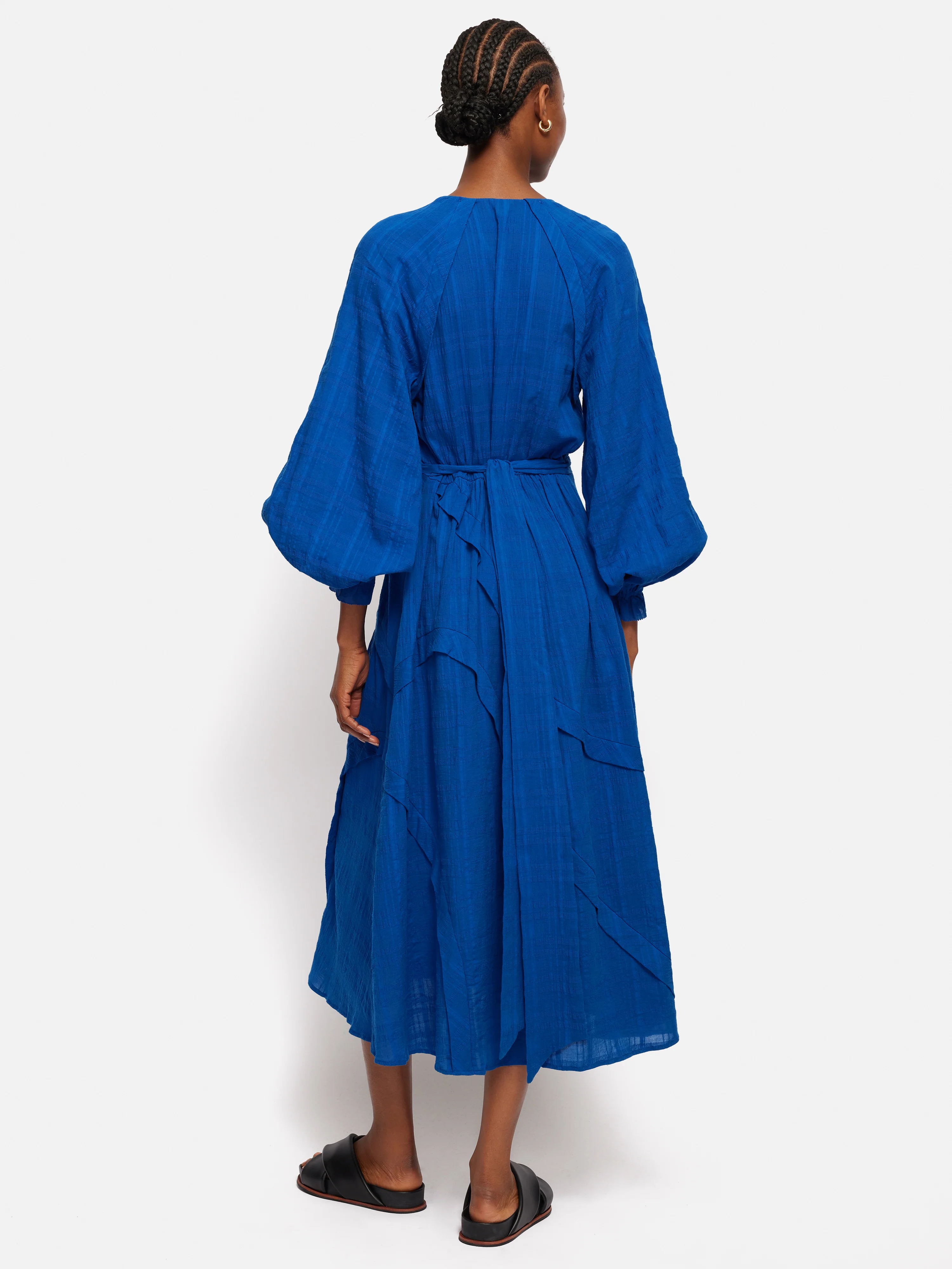 Textured Cotton Belted Dress | Blue - Image 5
