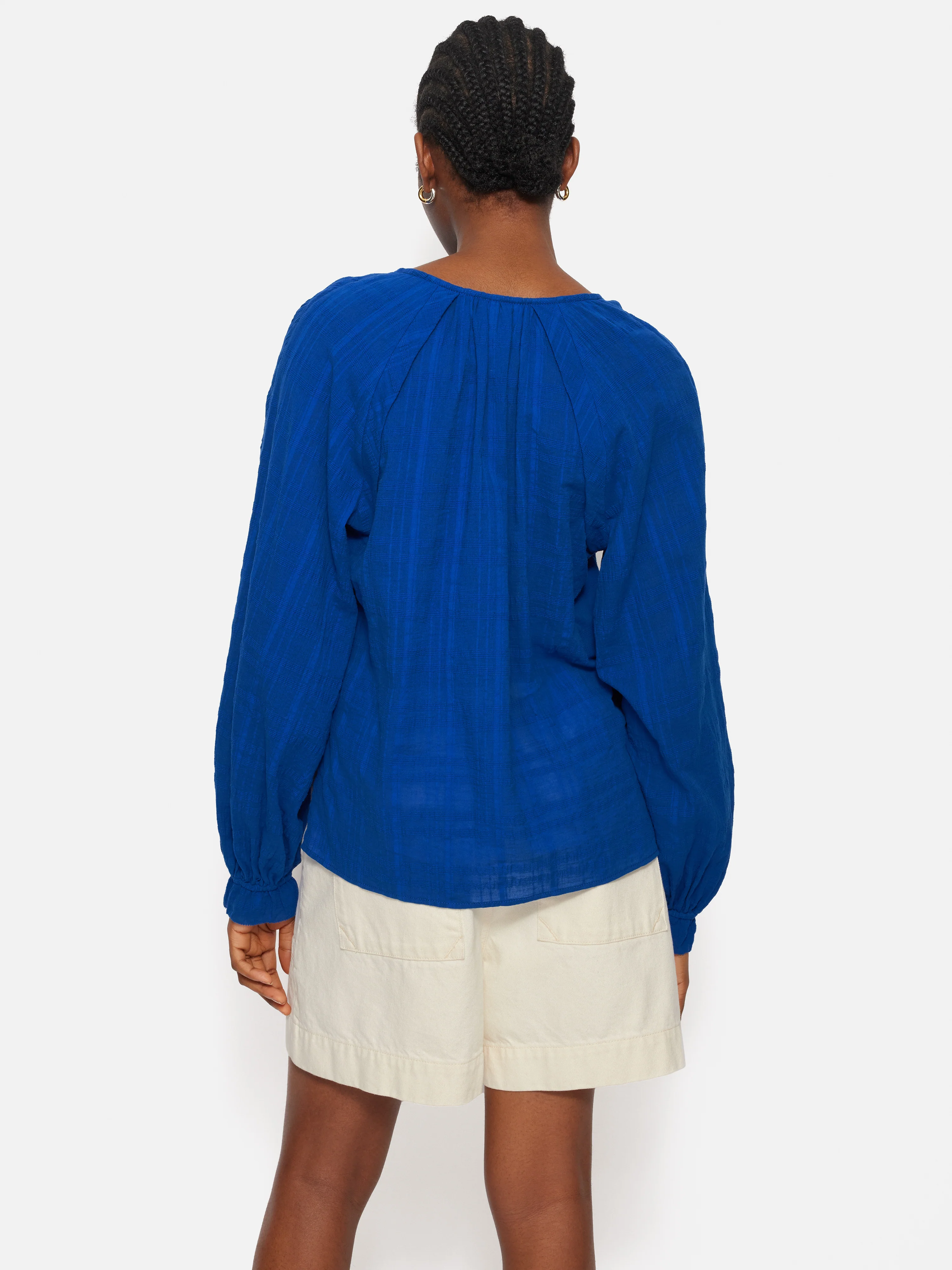 Textured Cotton V Neck Top | Blue - Image 4