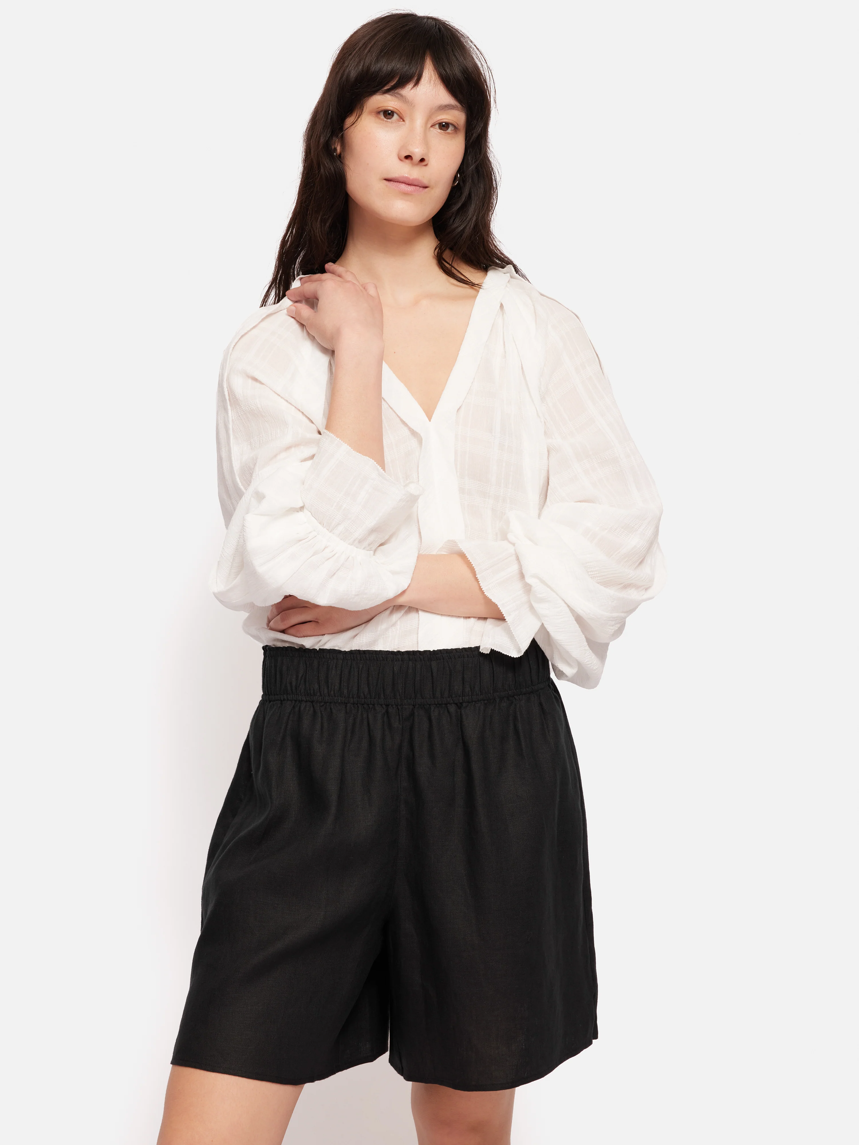 Textured Cotton V Neck Top | White