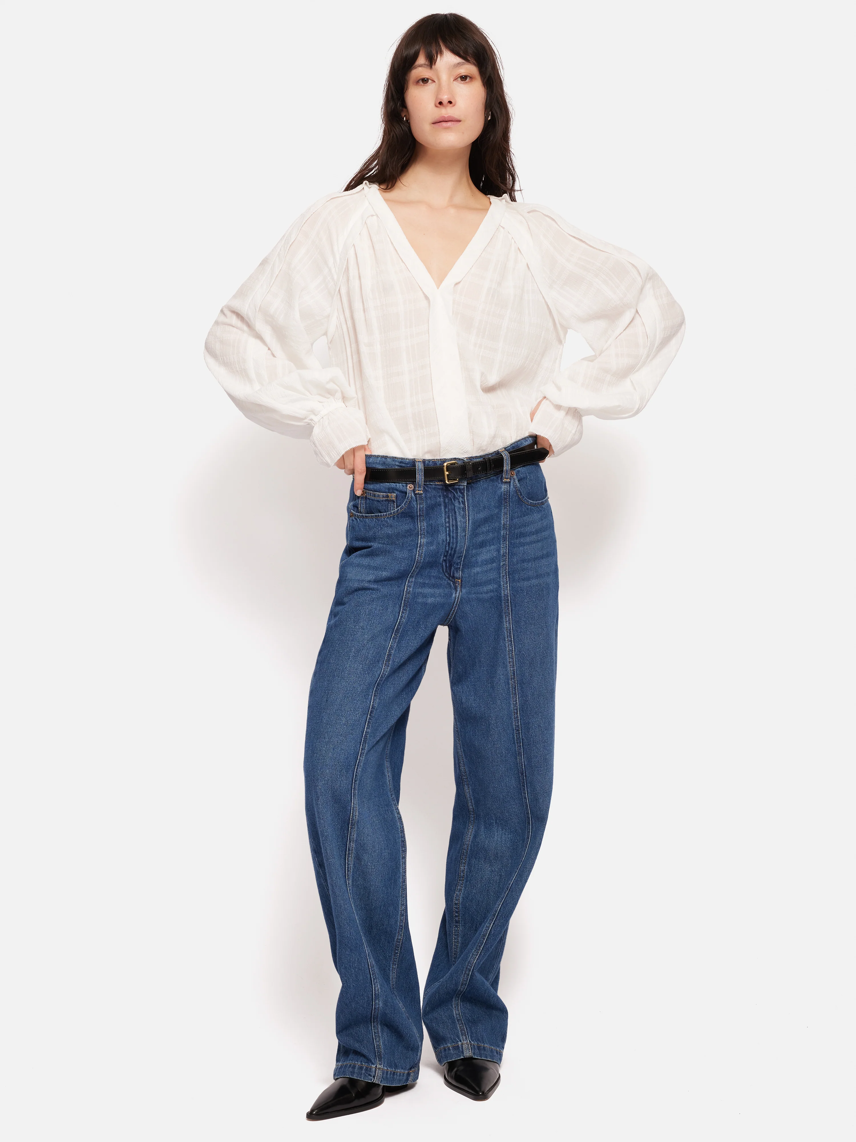 Textured Cotton V Neck Top | White - Image 6