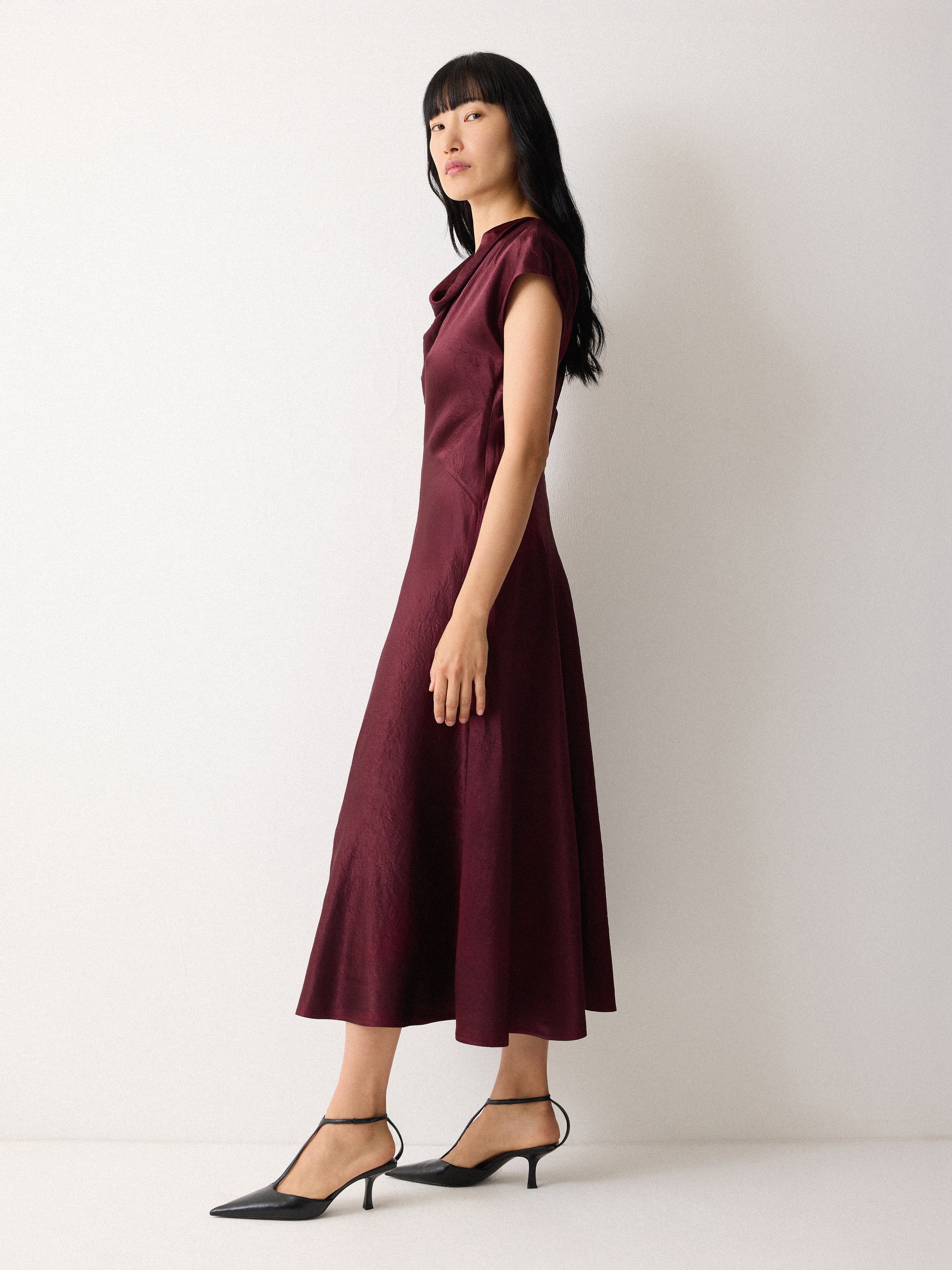 Textured Cowl Neck Dress | Burgundy - Image 4