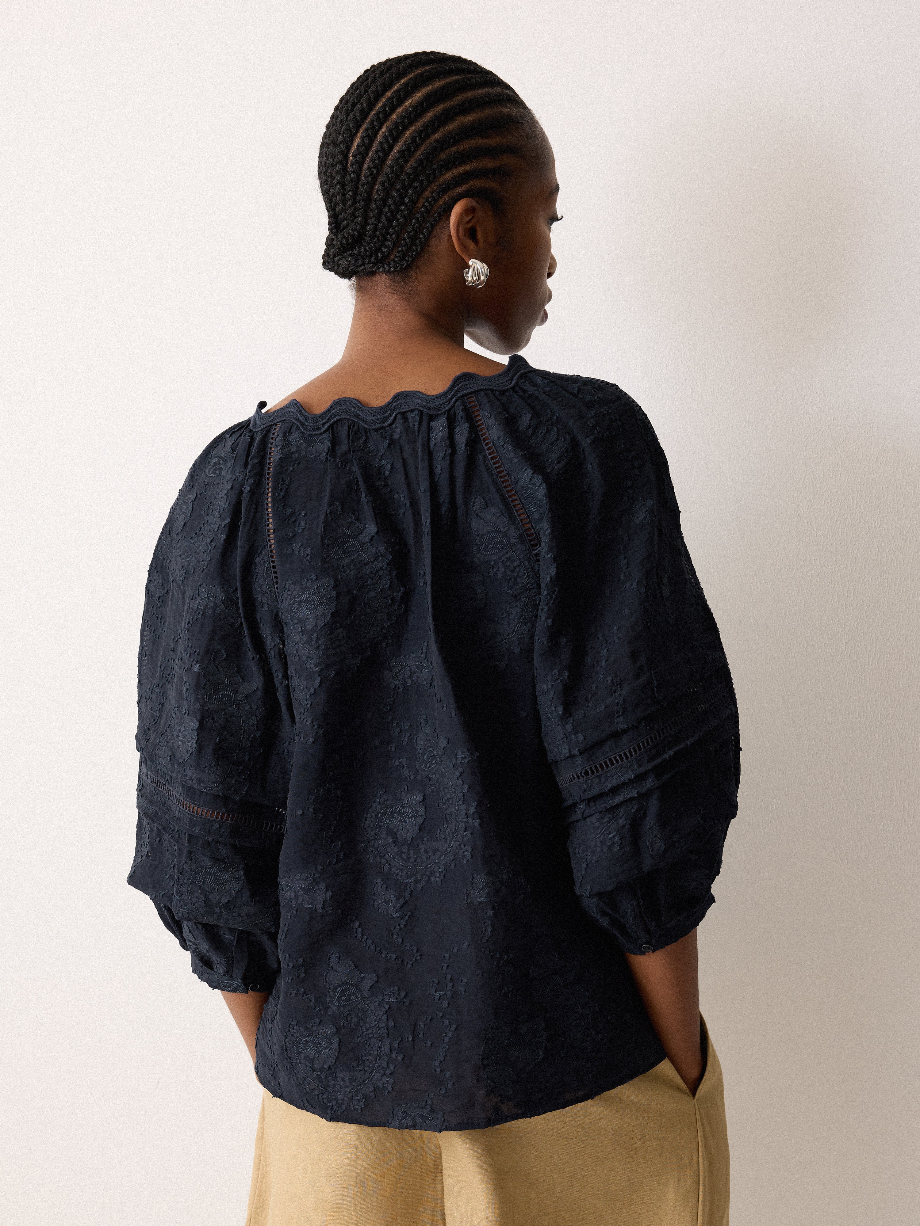 Textured Jacquard Top | Navy - Image 4