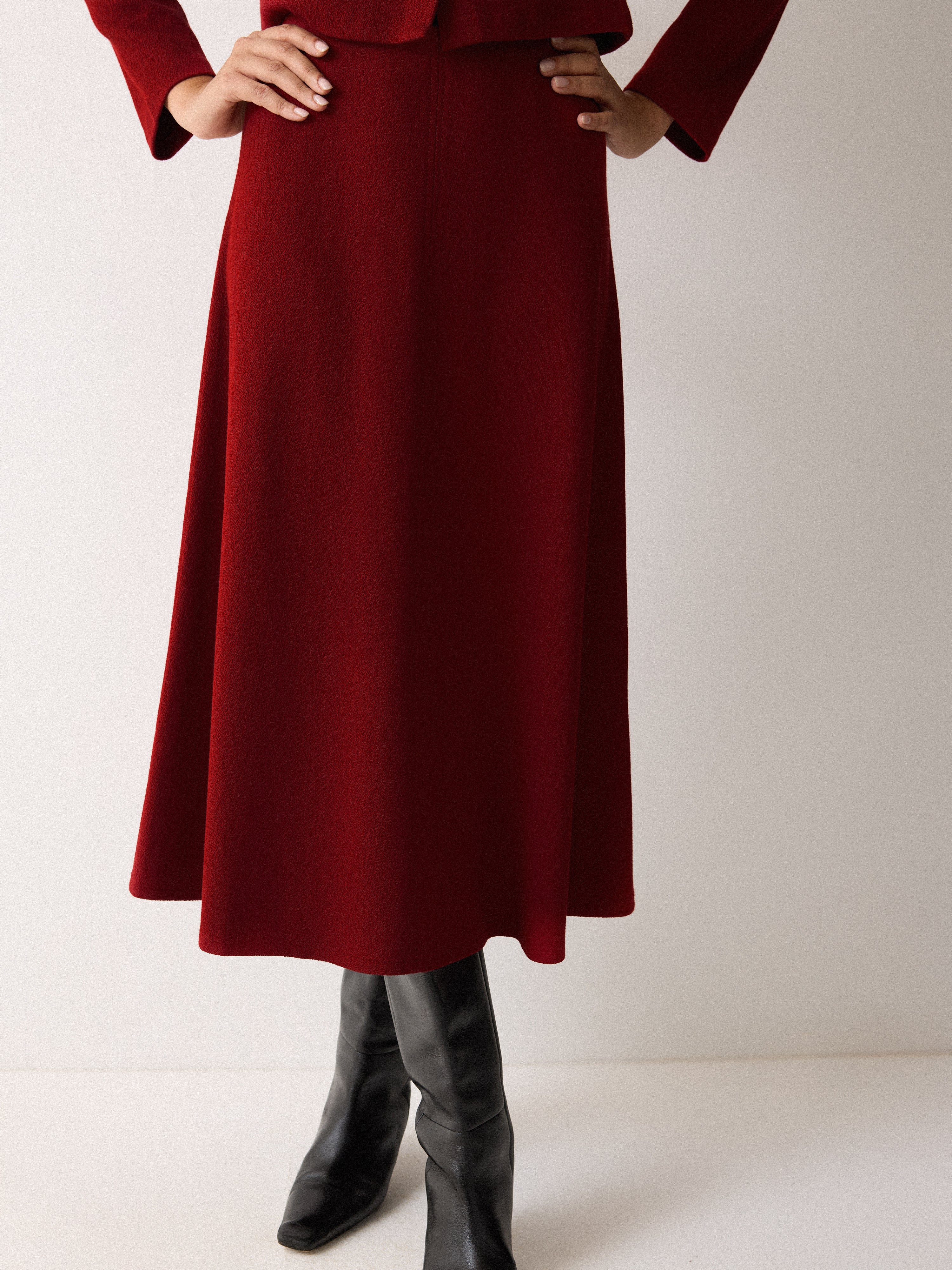 Textured Jersey A Line Skirt | Red - Image 3