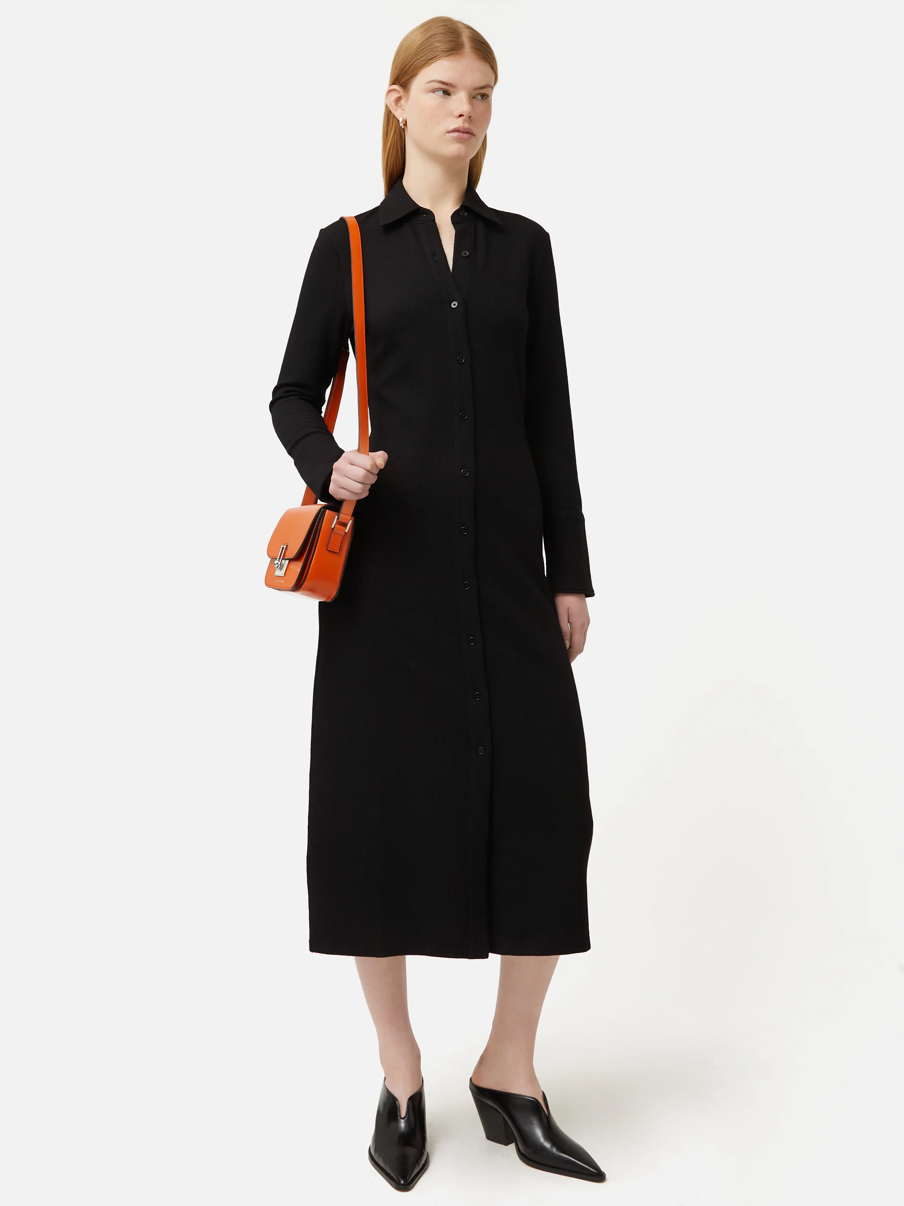 Textured Jersey Shirt Dress | Black - Image 5