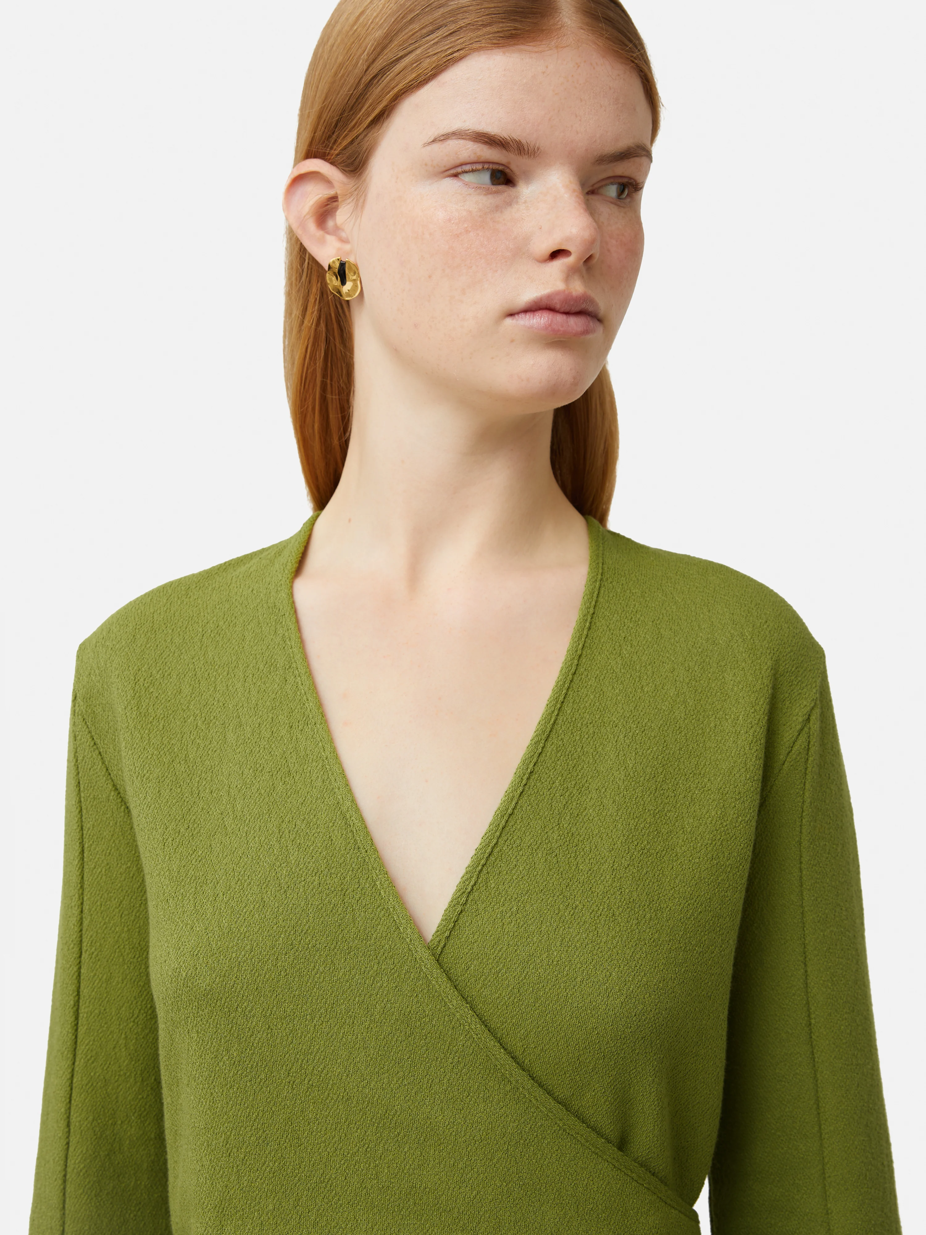 Textured Jersey Wrap Dress | Green - Image 2