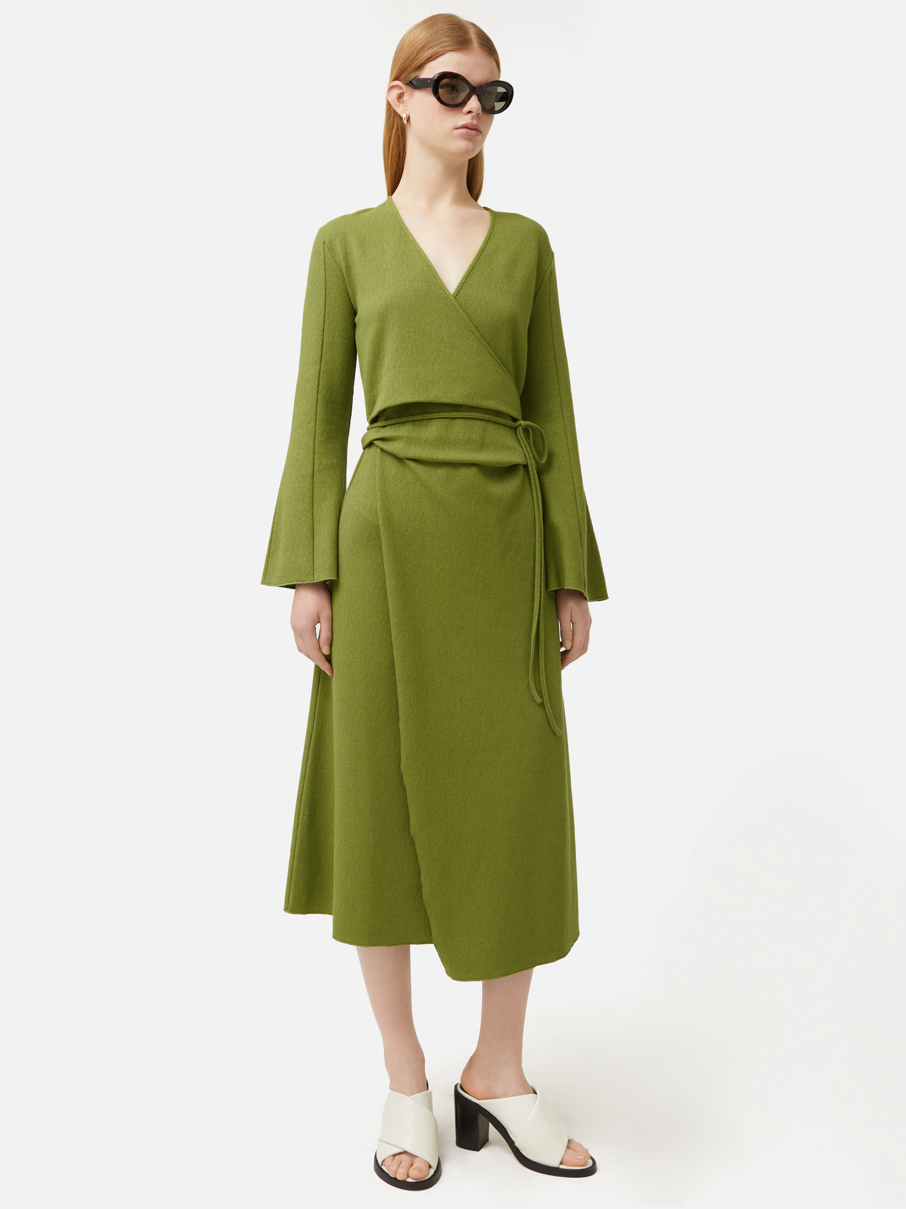 Textured Jersey Wrap Dress | Green - Image 5