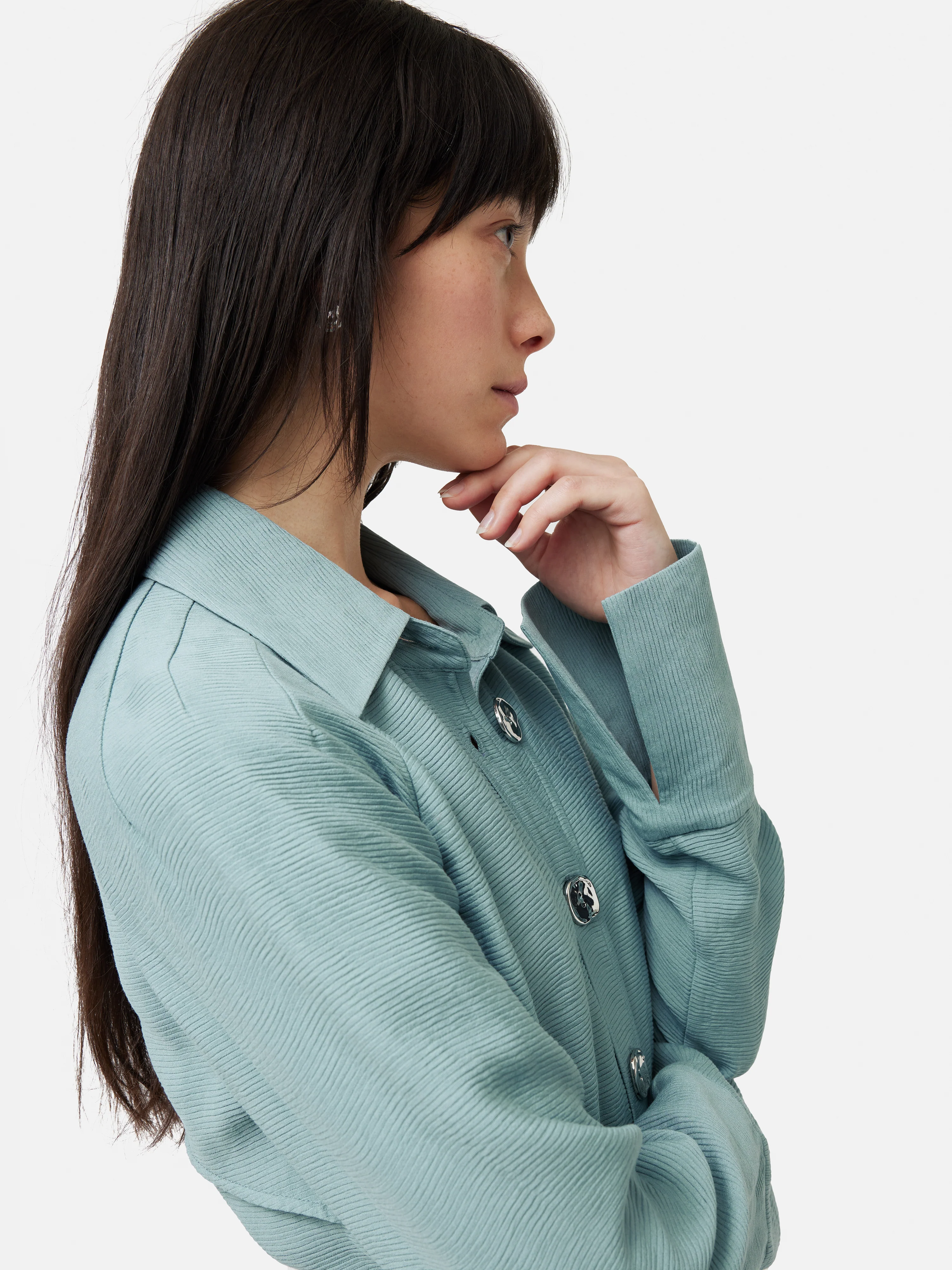 Textured Midi Shirt Dress | Blue - Image 3