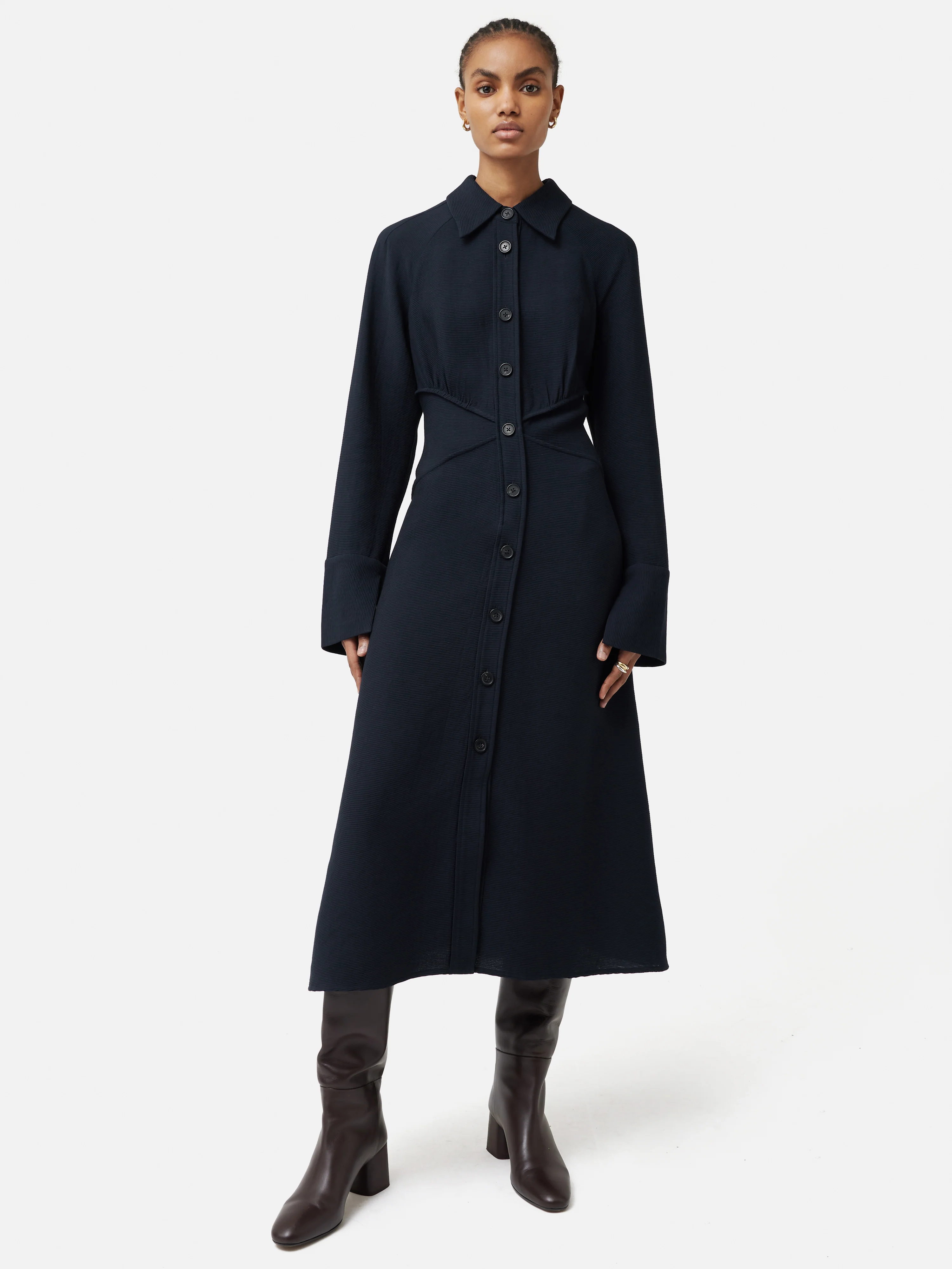 Textured Midi Shirt Dress | Navy - Image 3
