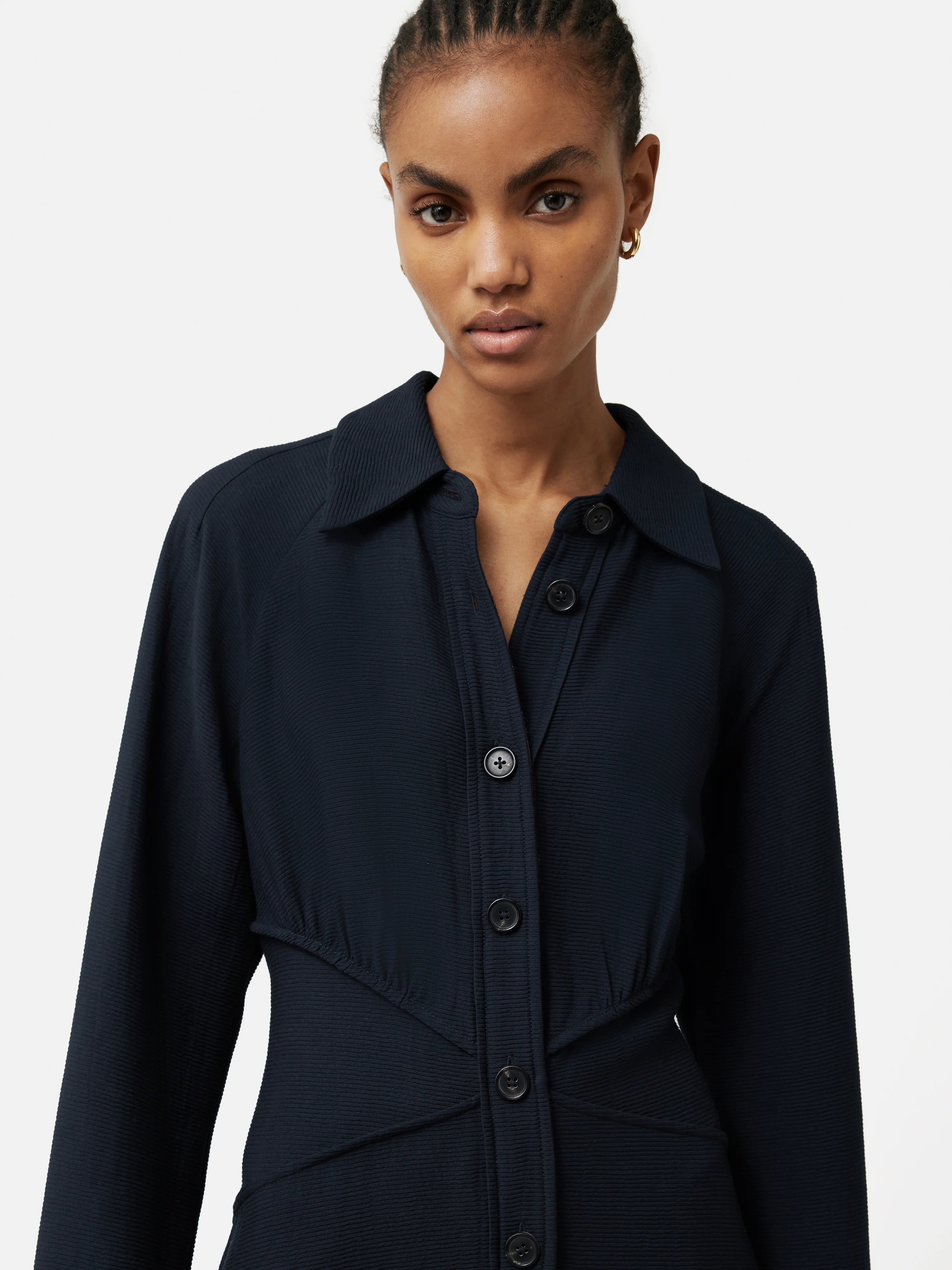 Textured Midi Shirt Dress | Navy - Image 4