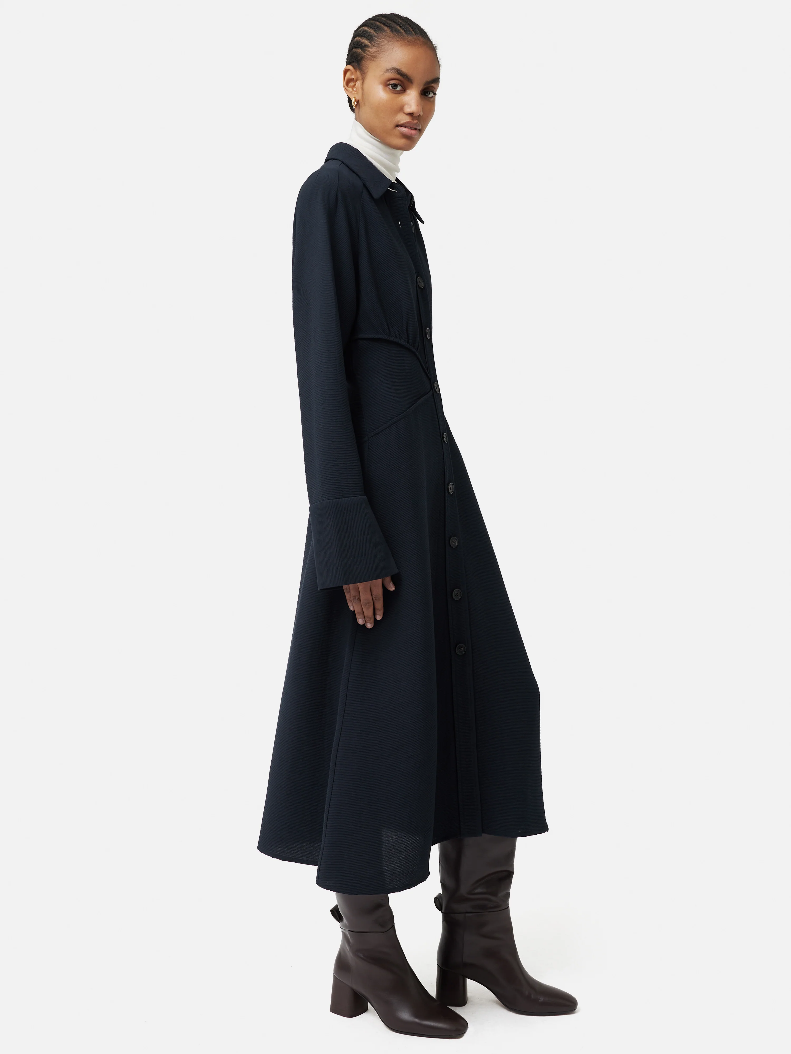 Textured Midi Shirt Dress | Navy - Image 5