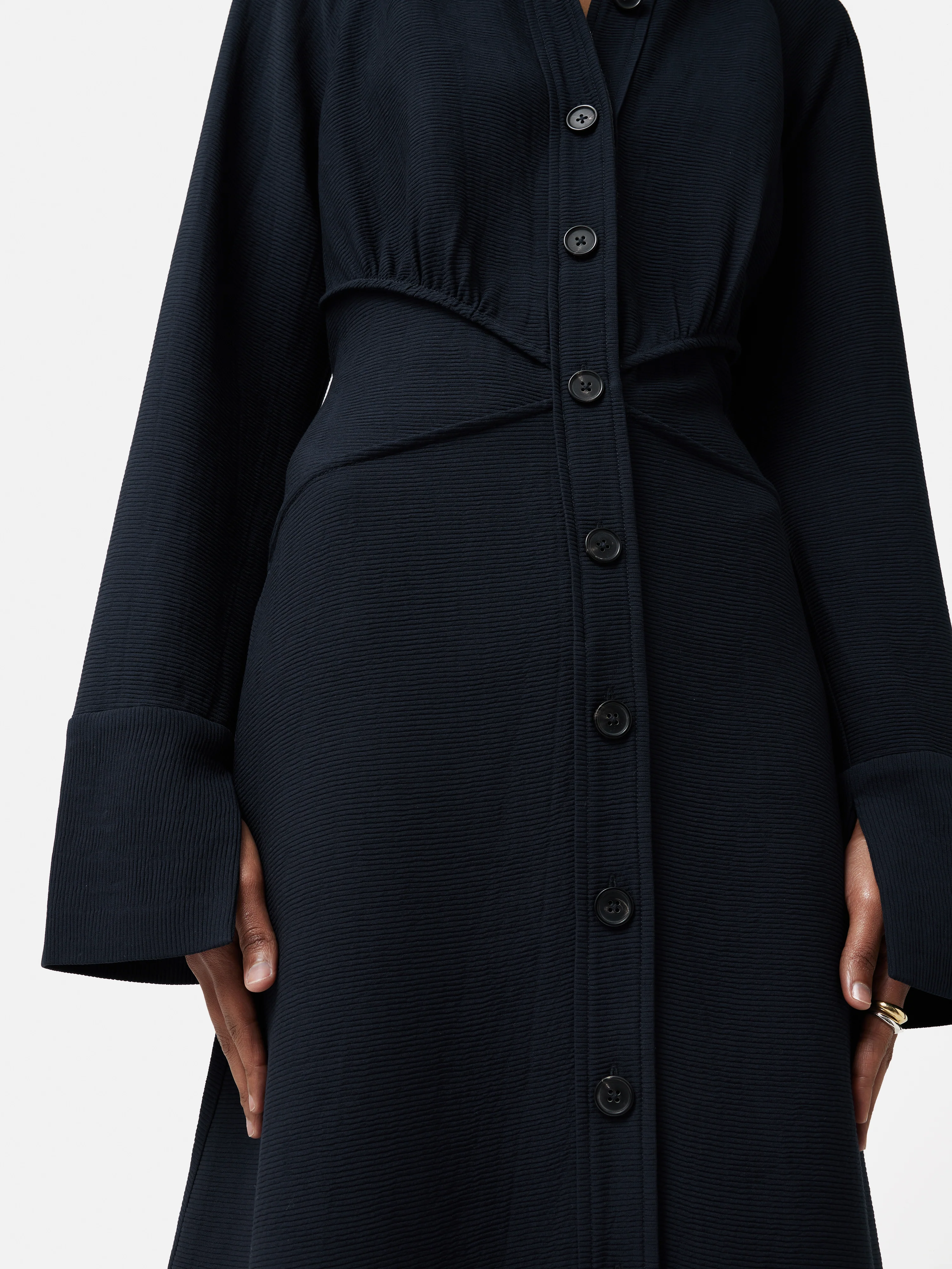 Textured Midi Shirt Dress | Navy - Image 6