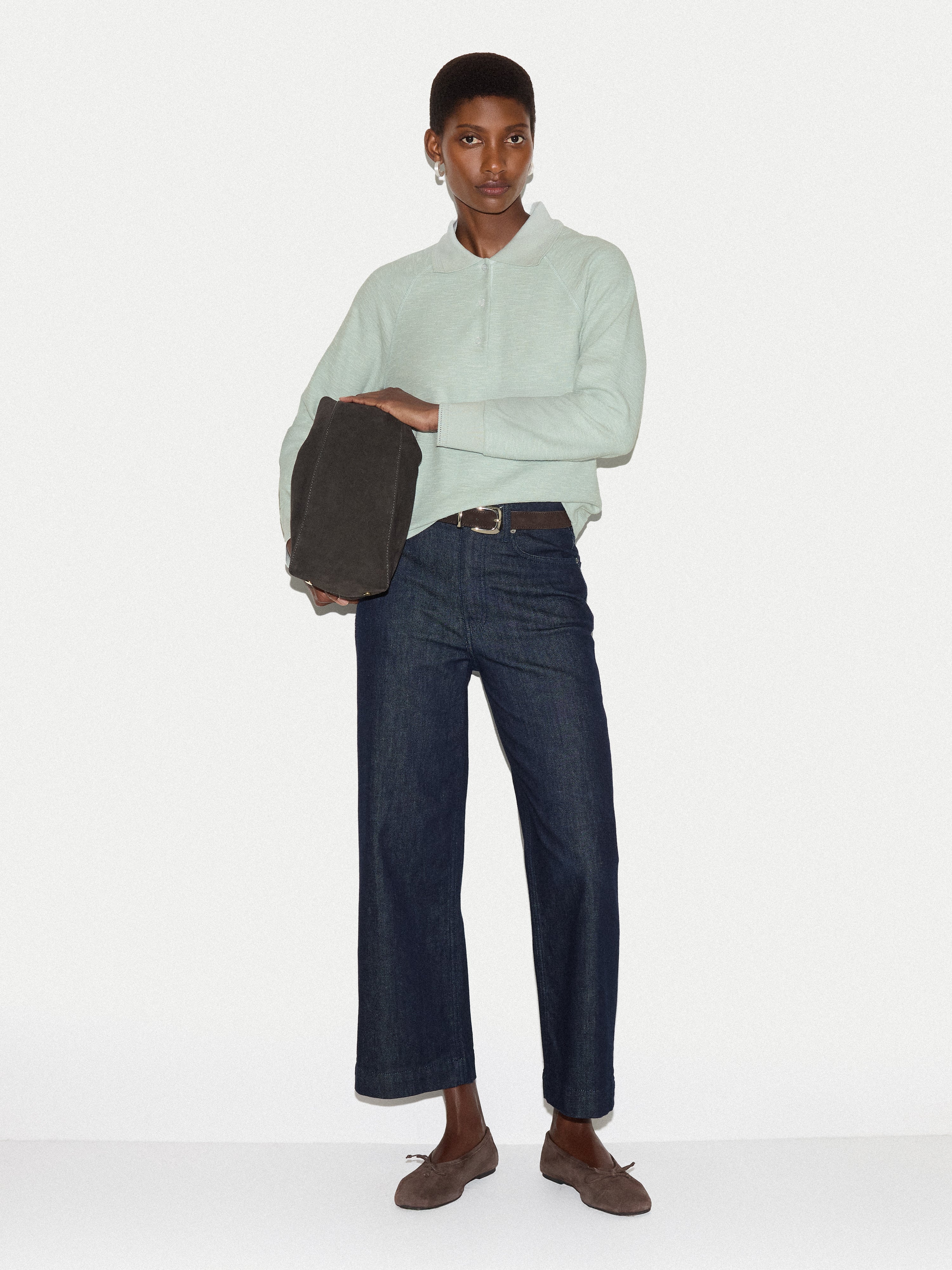 Textured Slub Polo Collar Top | Light Green - Image 3
