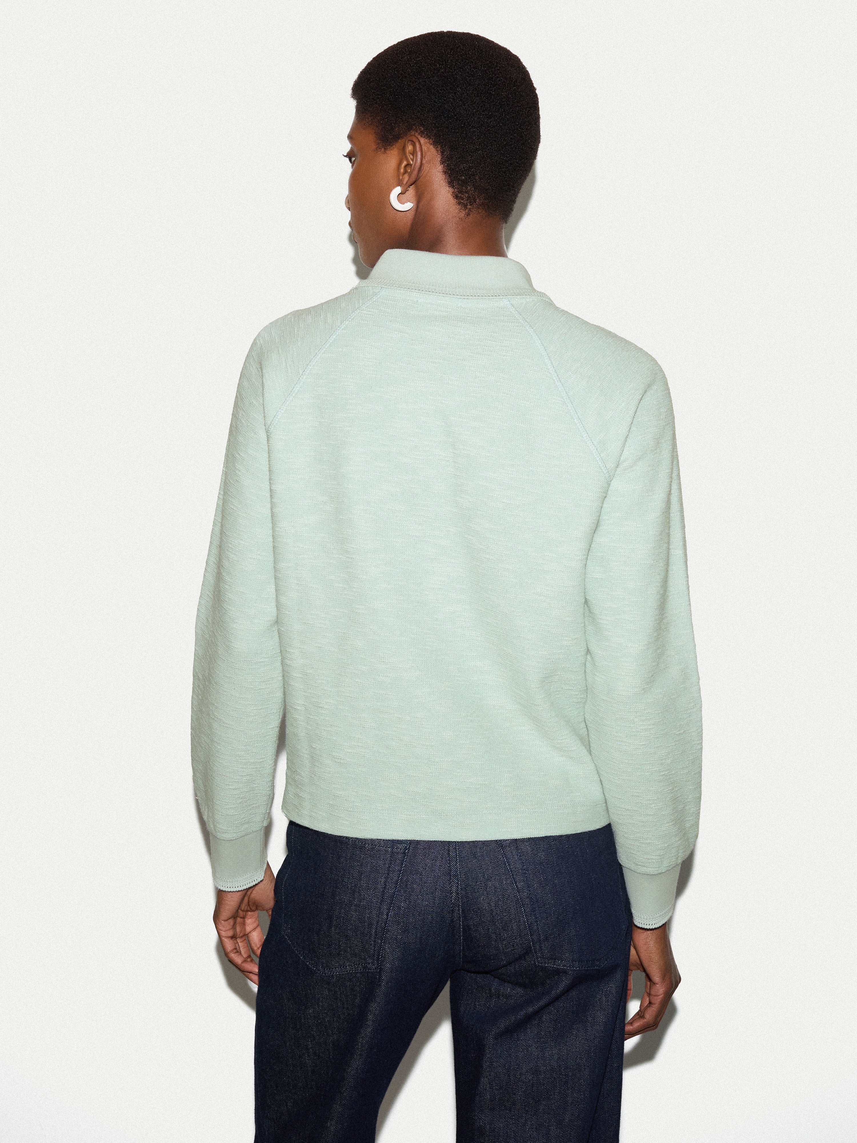 Textured Slub Polo Collar Top | Light Green - Image 4