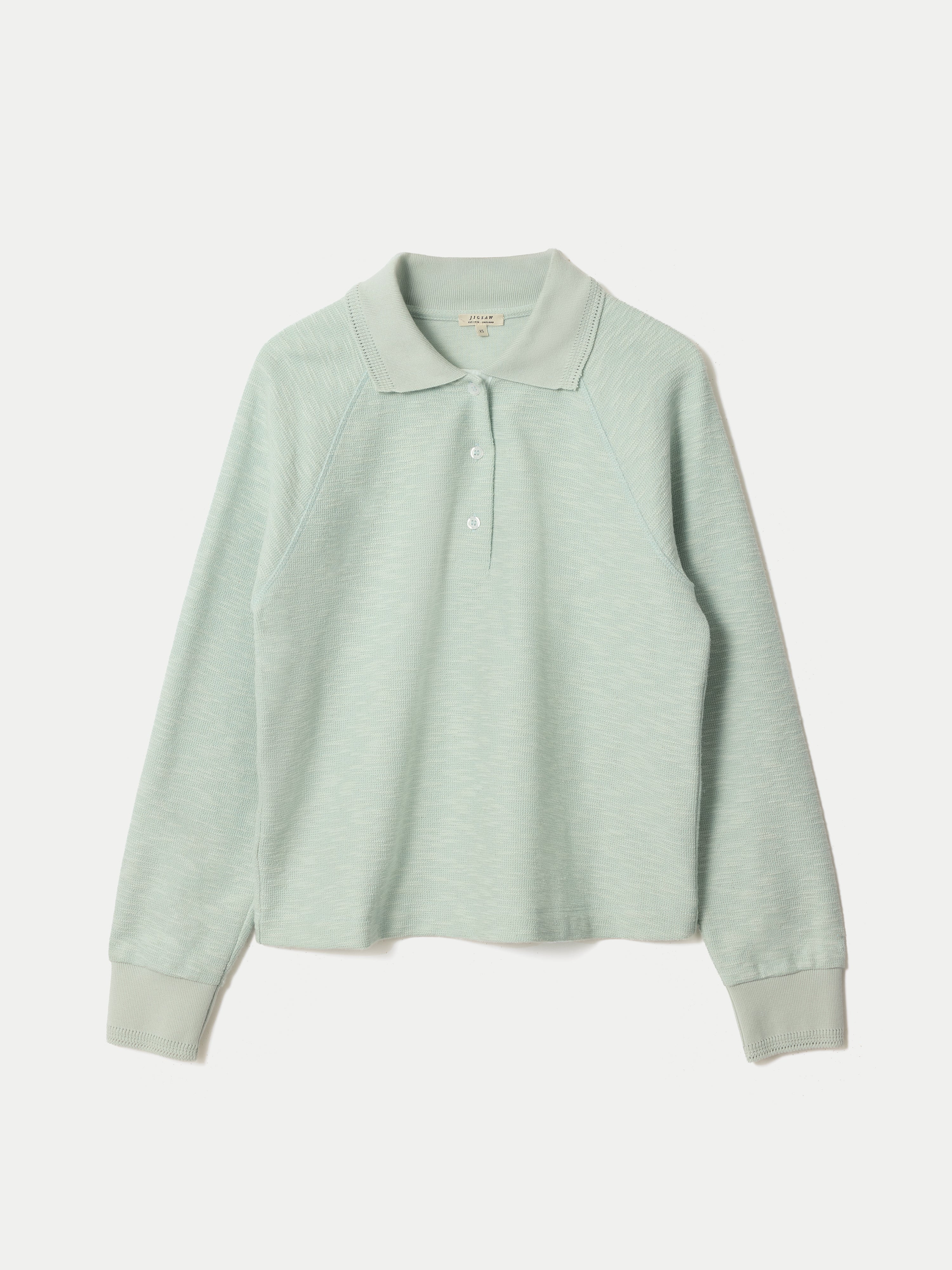 Textured Slub Polo Collar Top | Light Green - Image 5