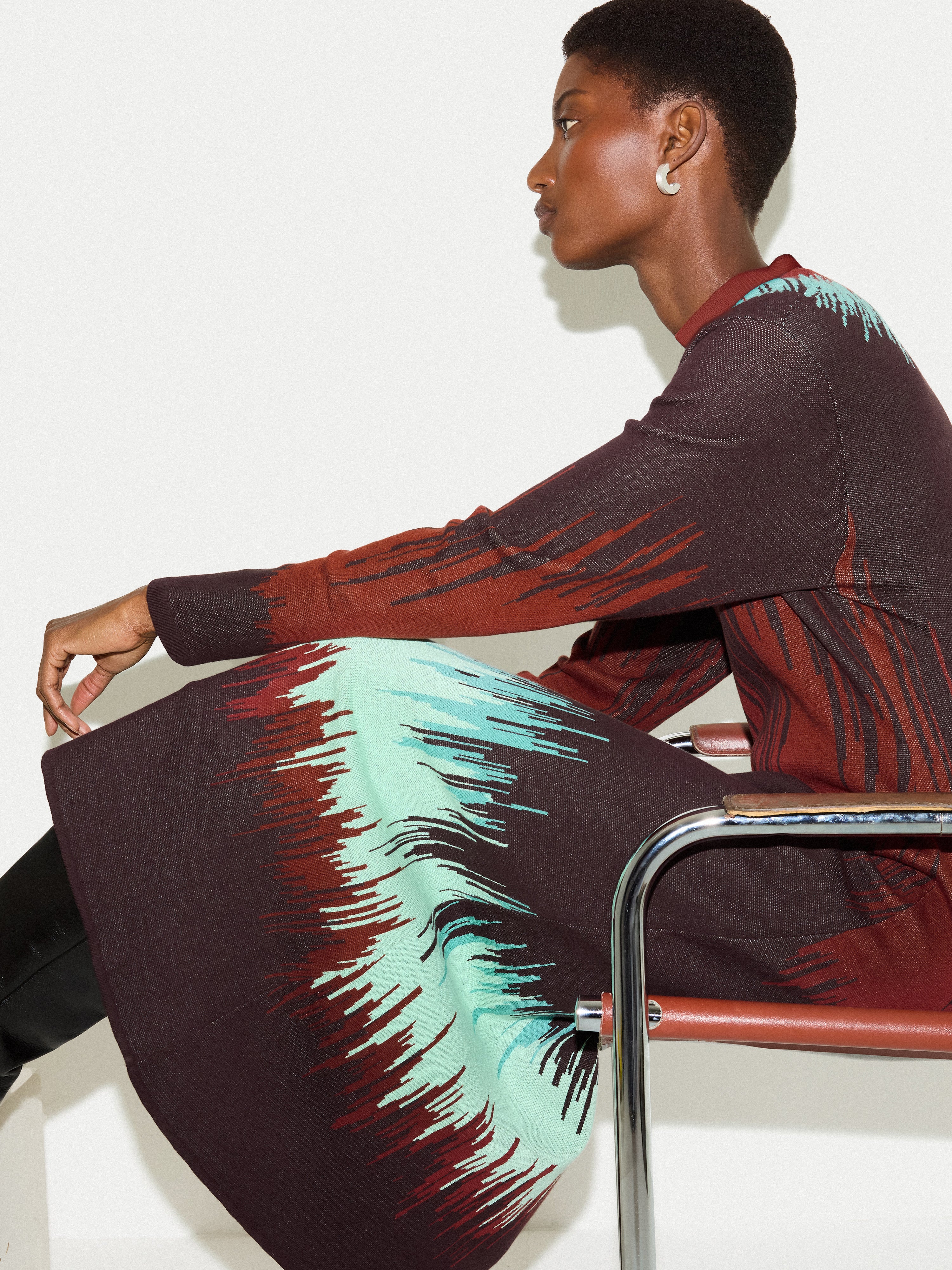 Tie Dye Jacquard Dress | Brown - Image 2
