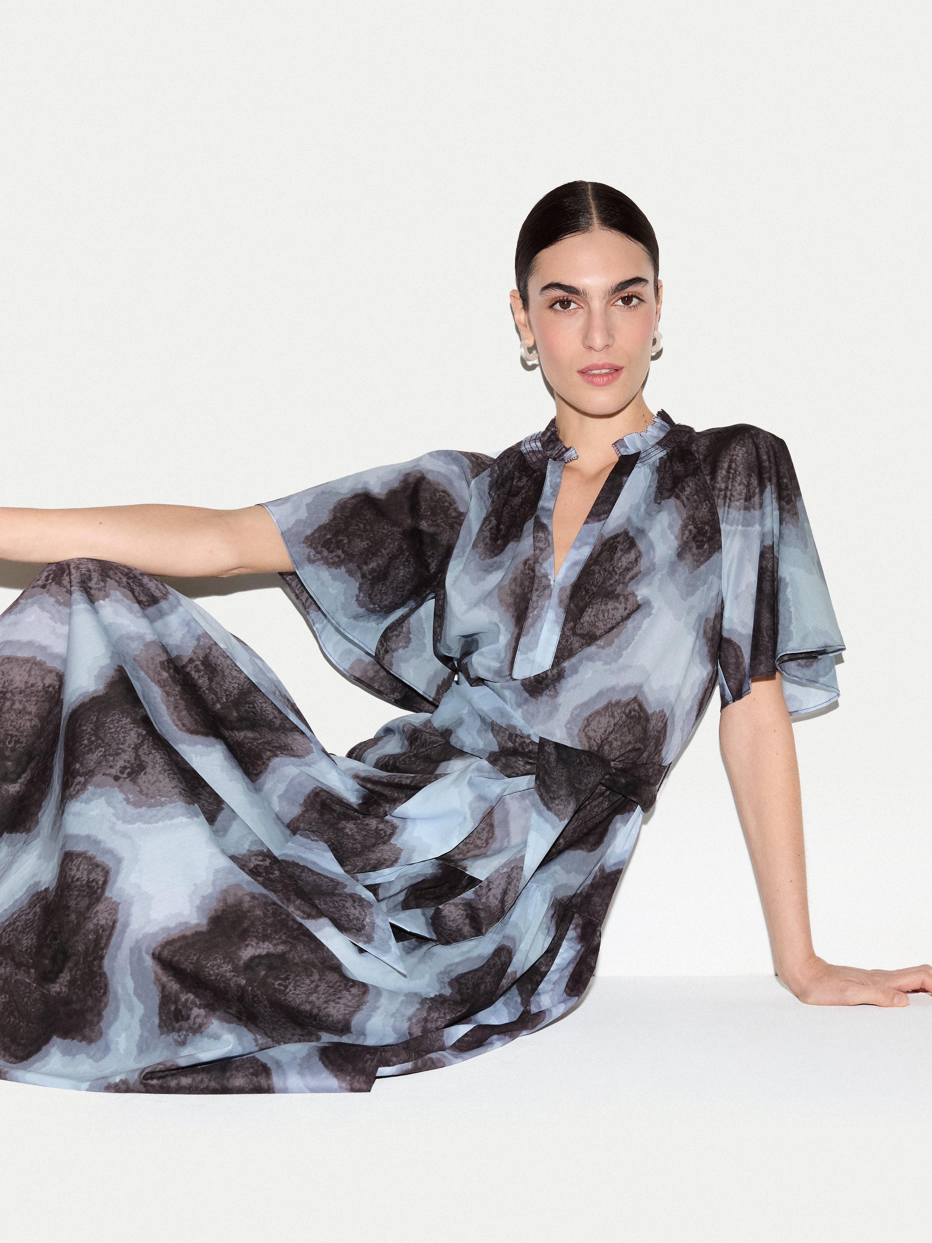 Tiger Orchid Cotton Midi Dress | Blue - Image 2