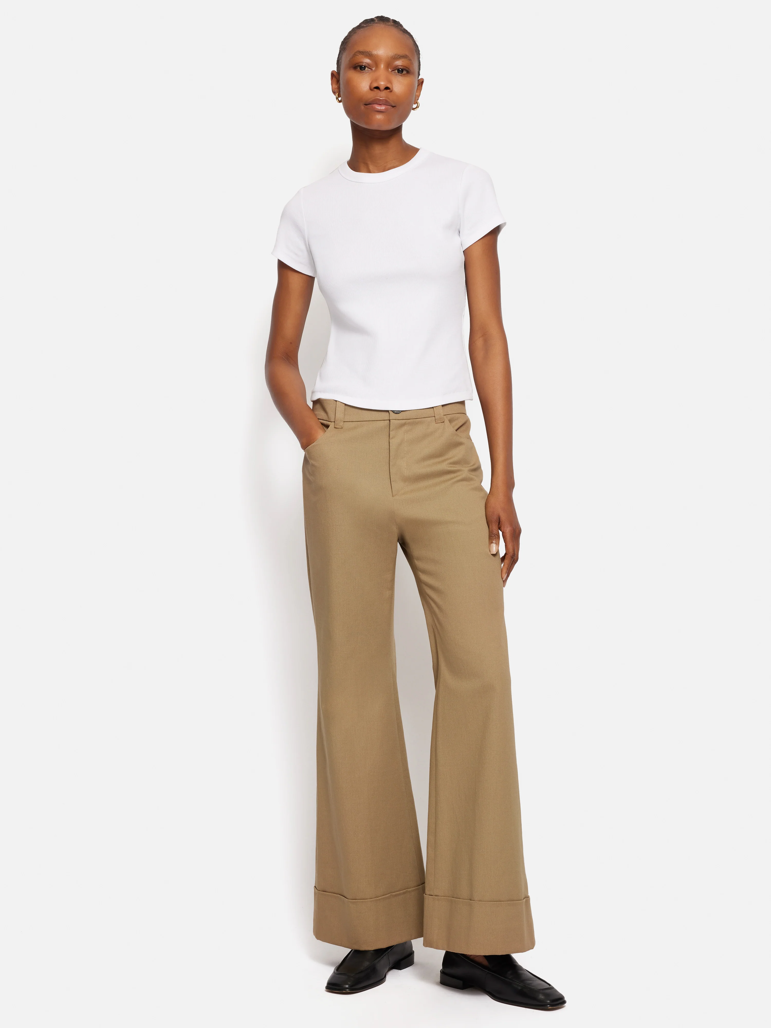 Turn Up Cotton Drill Trouser | Stone - Image 3
